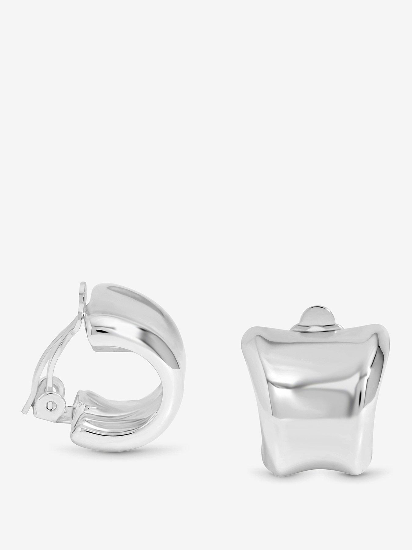 undefined Silver Plated Polished Curved Clip Earrings