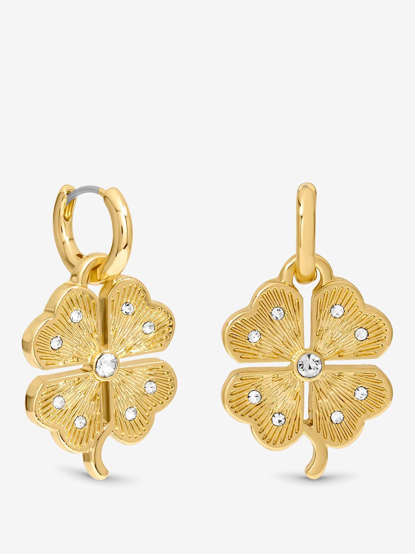 Mood Gold  &  Crystal Clover Charm Huggie Earrings