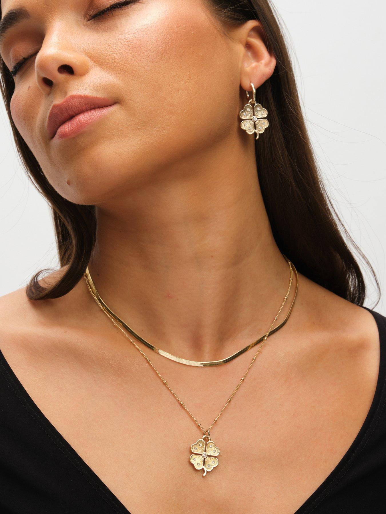 Image 2 of 3 of Mood Gold &amp; Crystal Clover Charm Huggie Earrings