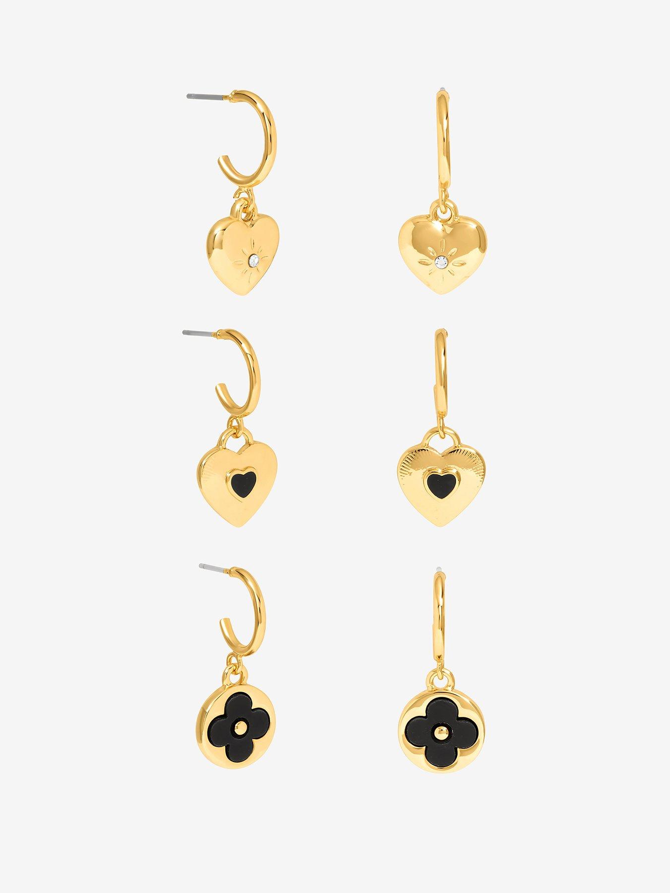 undefined MOOD GOLD JET HEART & CLOVER HUGGIE CHARM EARRINGS - PACK OF 3