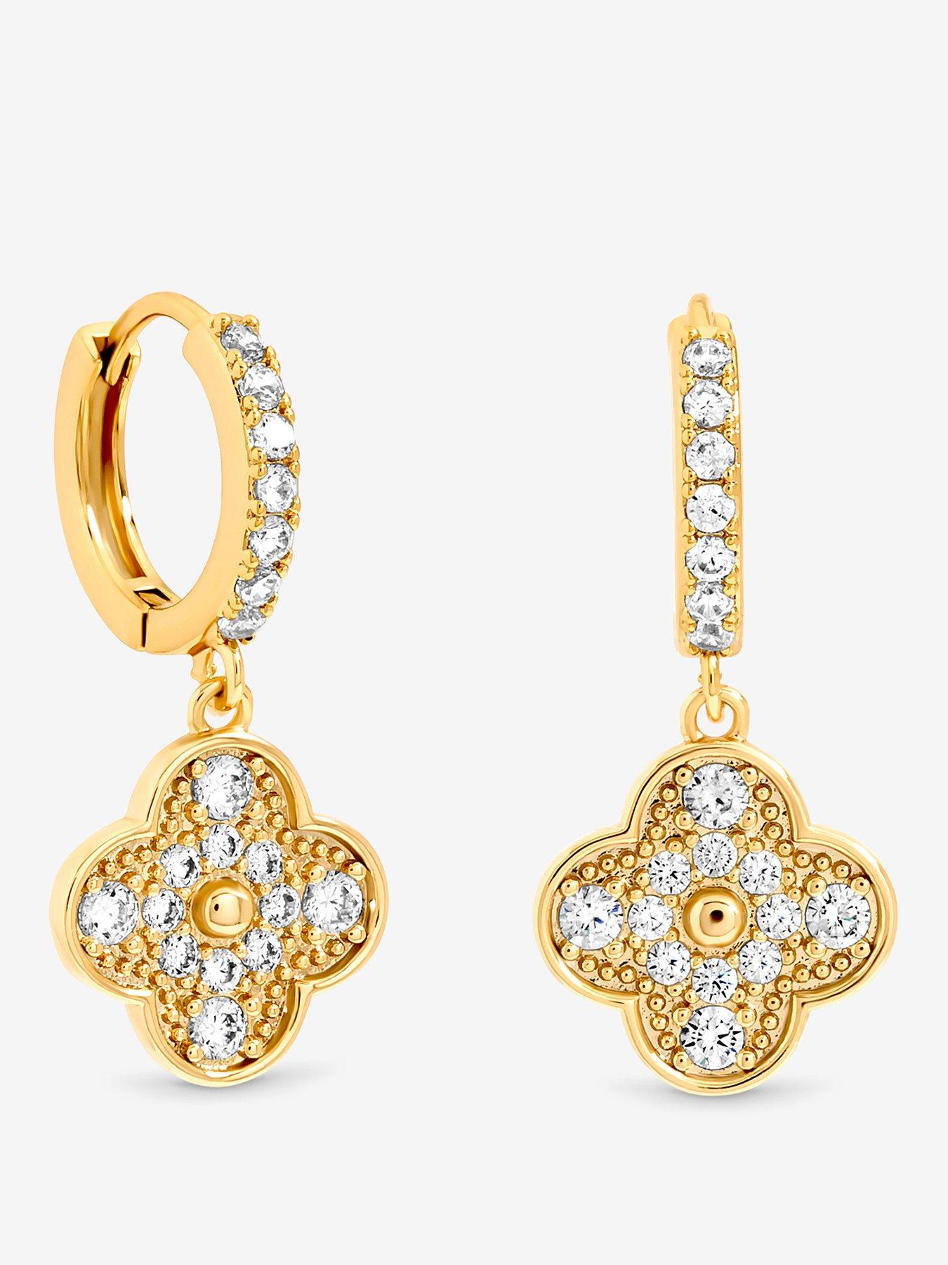 undefined Jon Richard Gold Plated Pave Clover Earrings