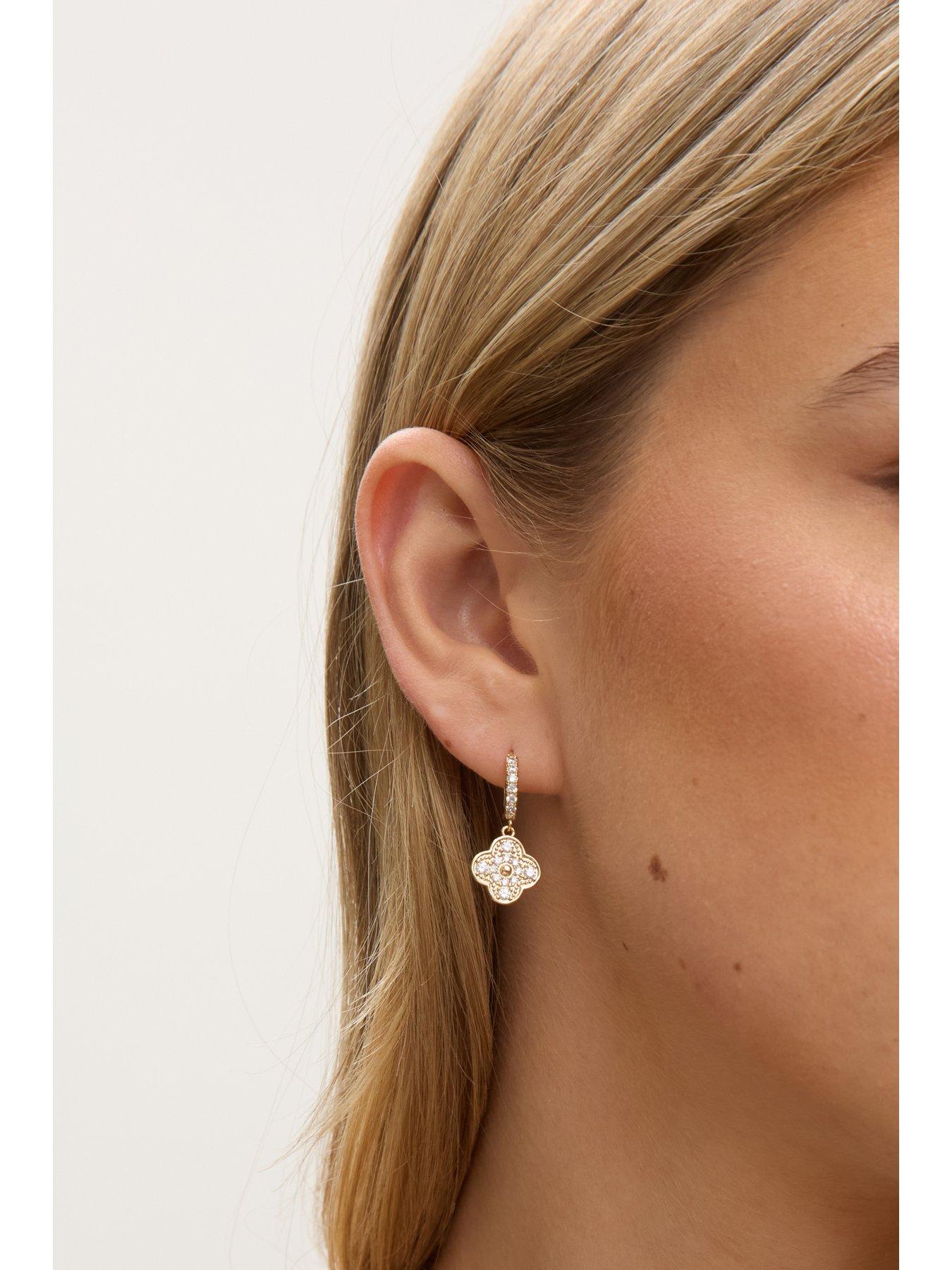 Image 4 of 4 of Jon Richard Gold Plated Pave Clover Earrings