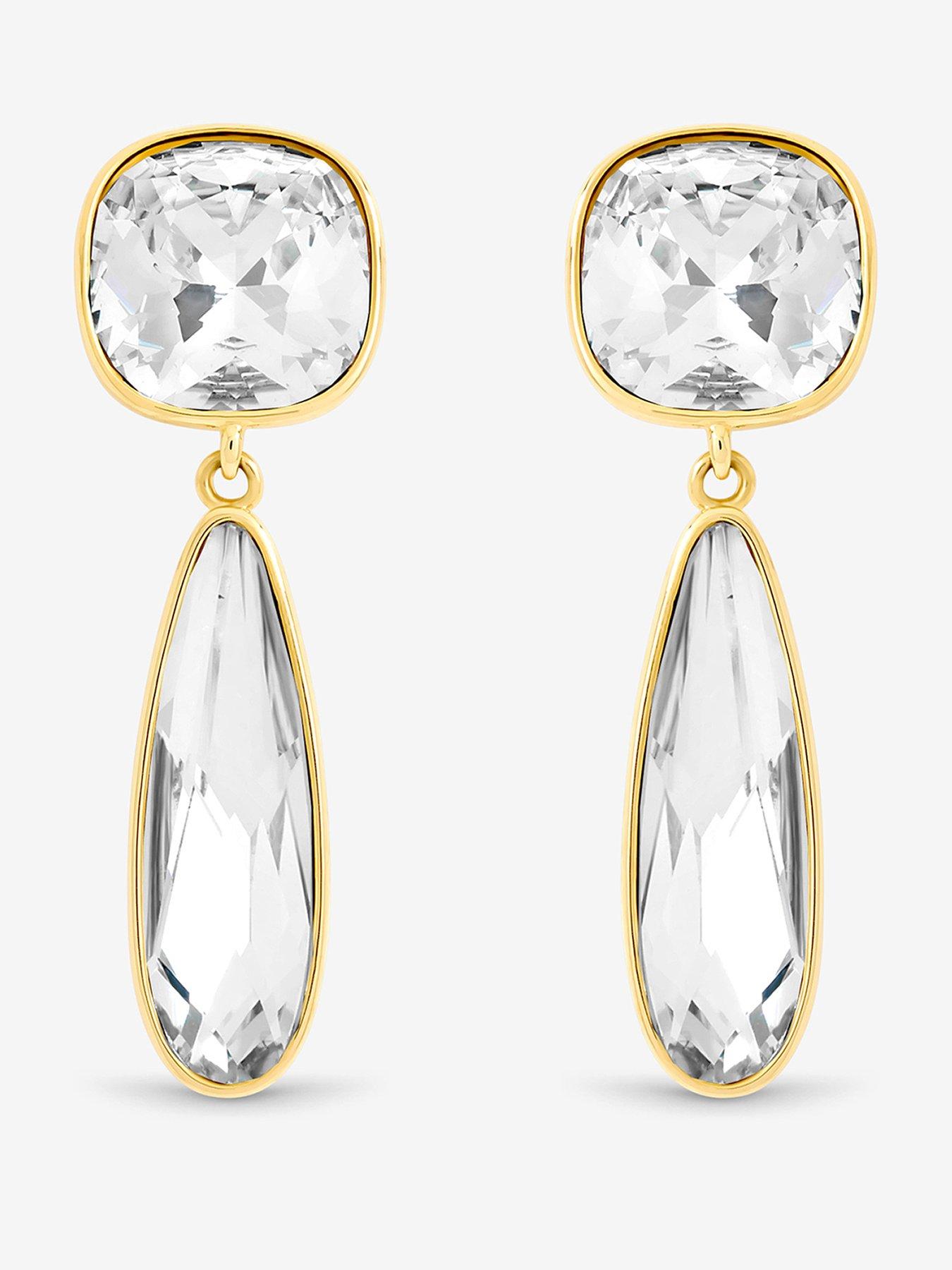 undefined Gold Plated Cubic Zirconia and Polished Drop Earrings