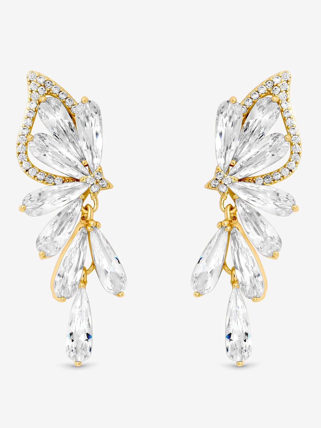 undefined Gold Plated Crystal Floral Droplet Earrings