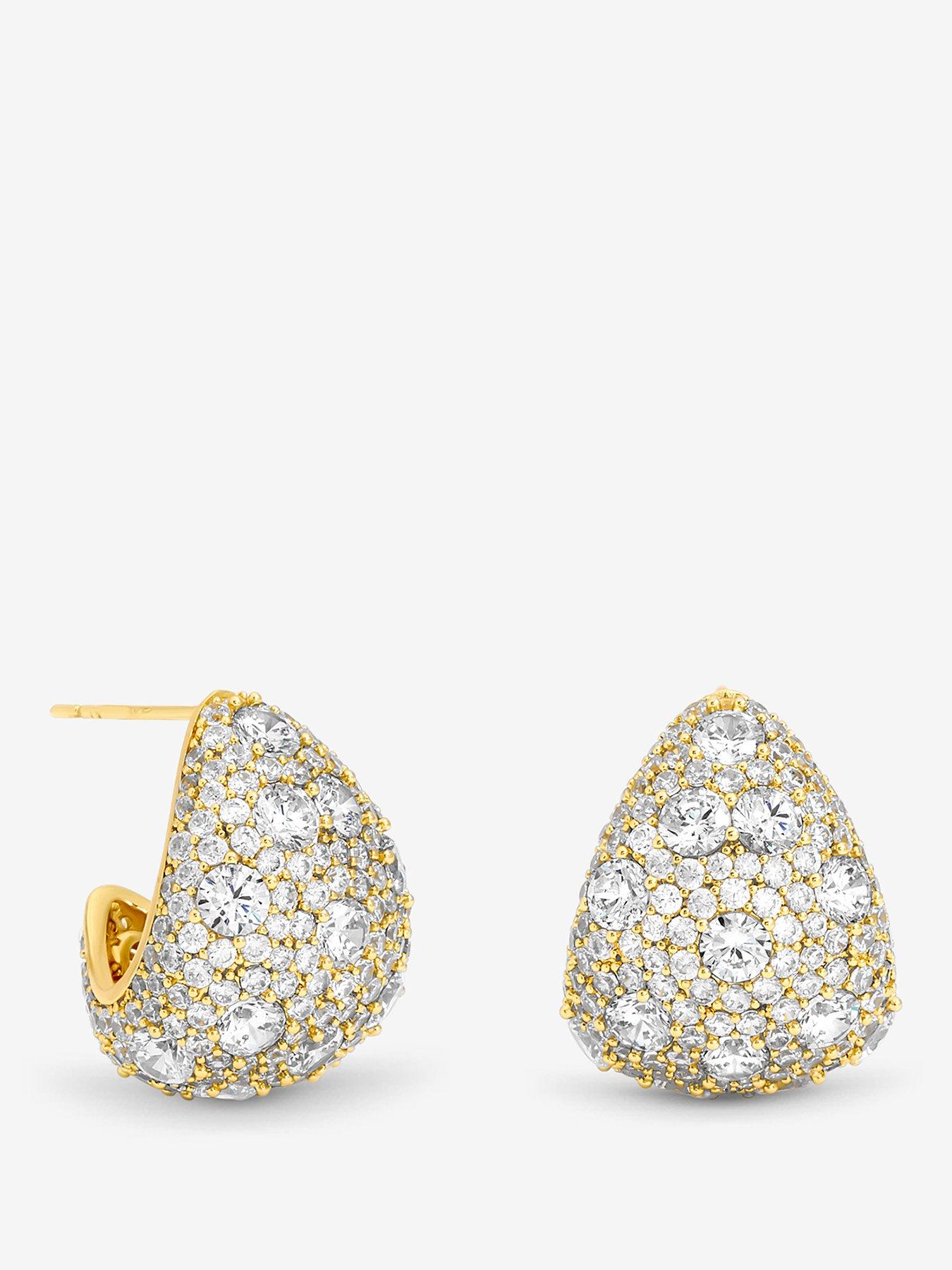undefined Gold Plated Crystal Large Dome Earrings
