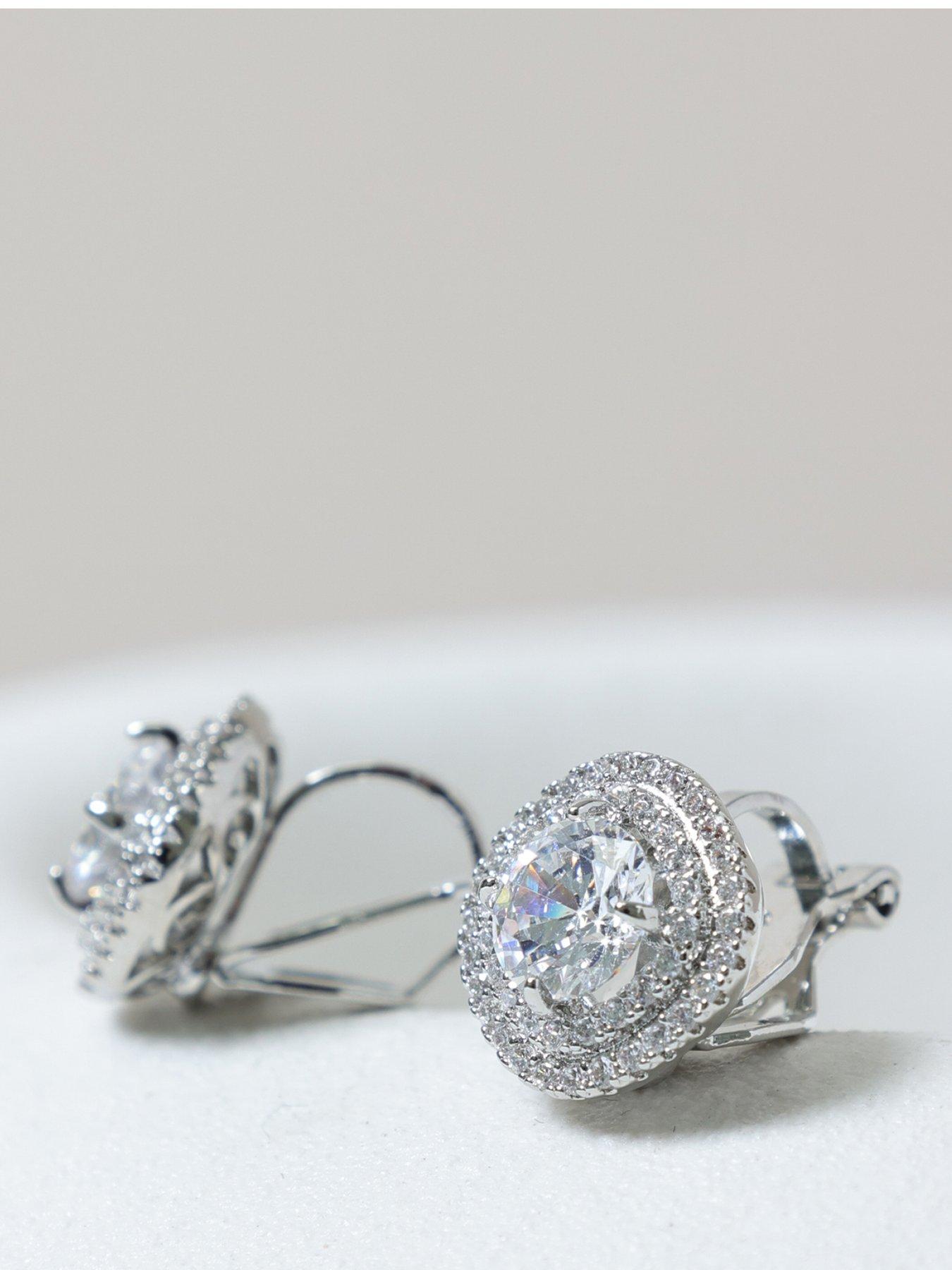 Image 1 of 2 of Jon Richard Rhodium Plated Double Halo Crystal Clip Earrings