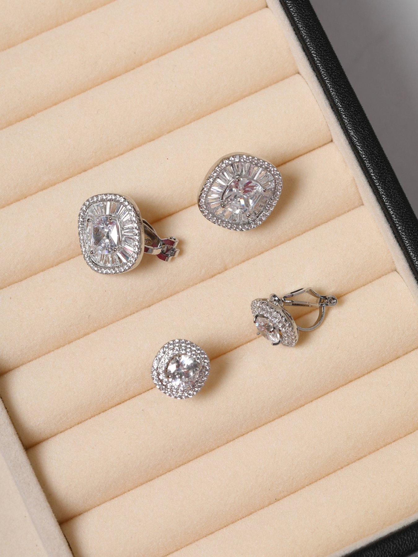 Image 2 of 2 of Jon Richard Rhodium Plated Double Halo Crystal Clip Earrings