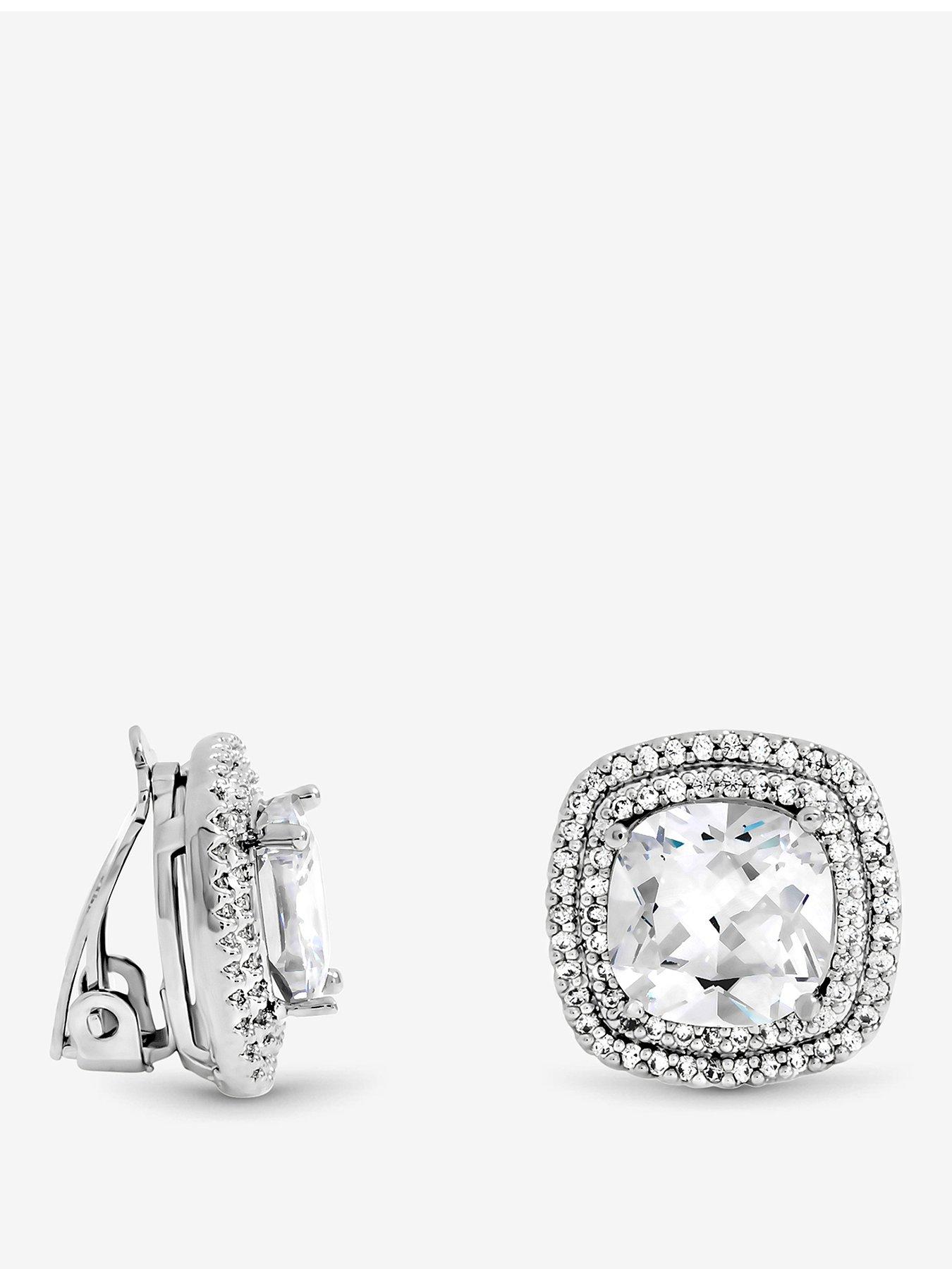 undefined Rhodium Plated Large Square Halo Stud Earrings
