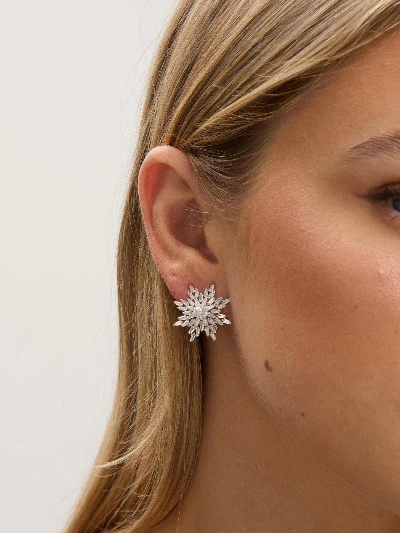 Image 2 of 3 of Jon Richard Rhodium Plated Crystal and Pearl Star Clip Earrings