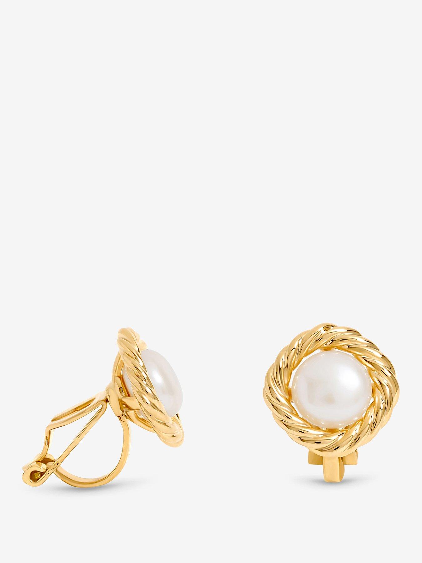 undefined Gold Plated and Pearl Twisted Edge Clip Earrings