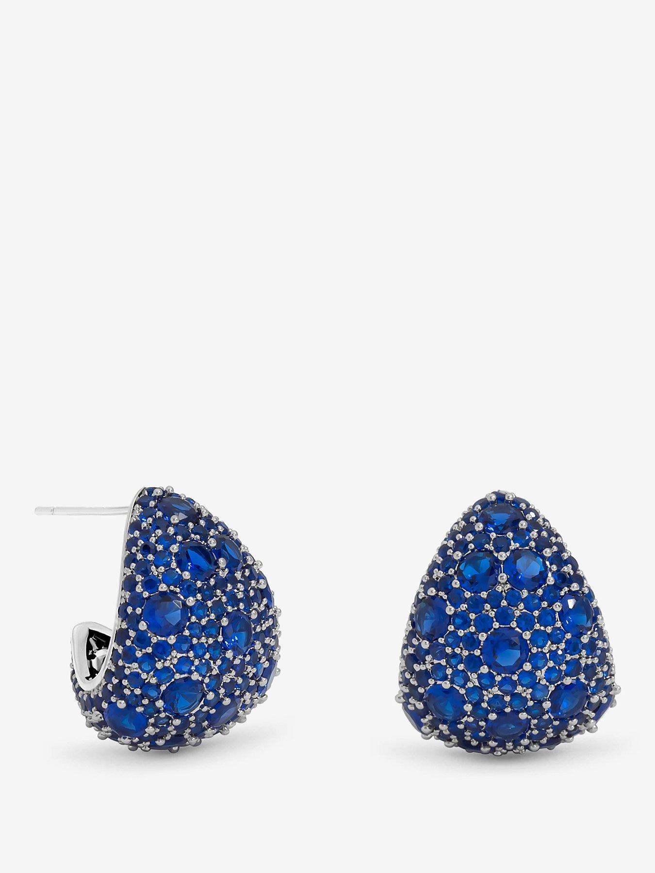undefined Rhodium Plated Pave and Sapphire Dome Earrings