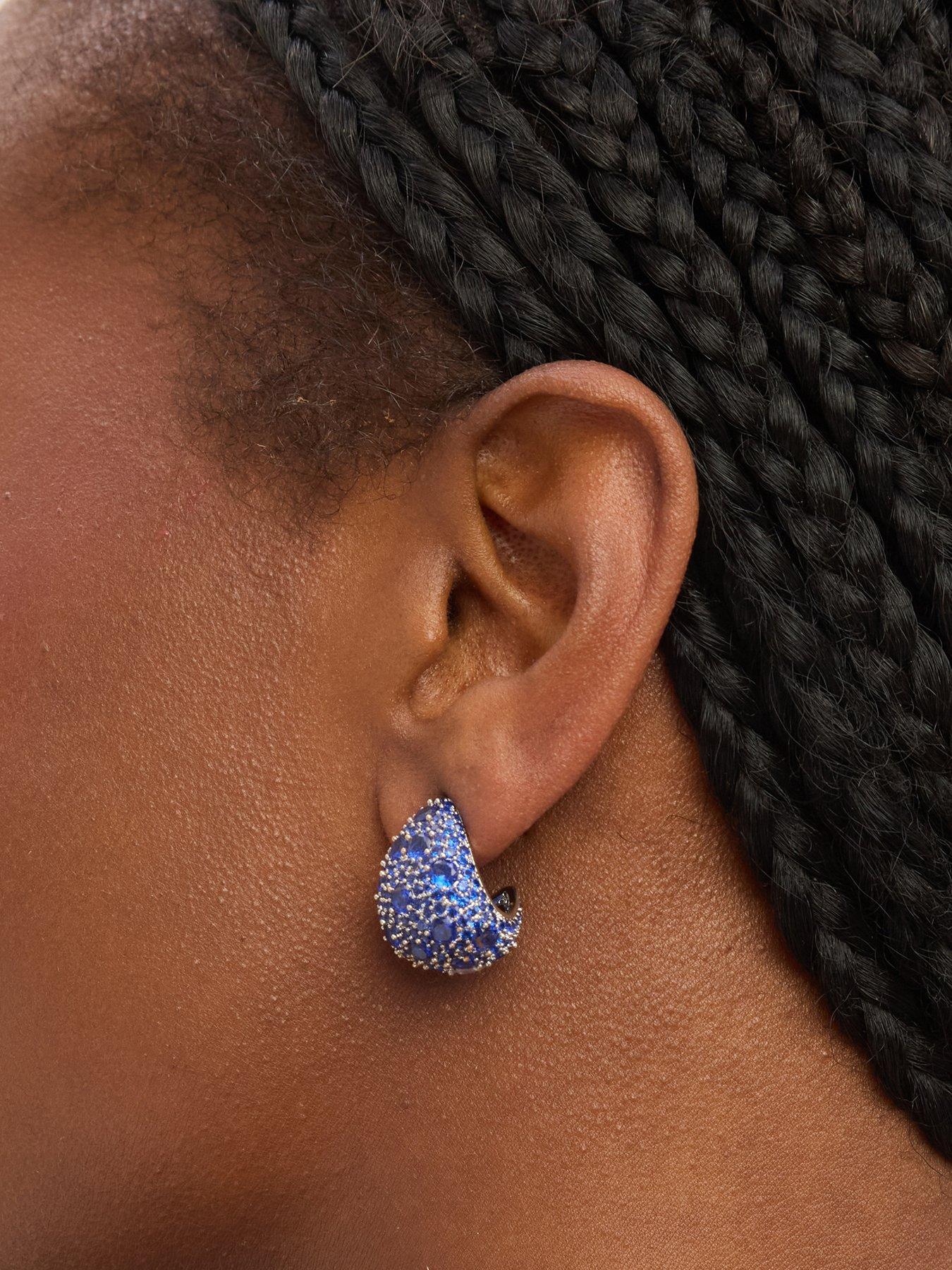 Image 2 of 3 of Jon Richard Rhodium Plated Pave and Sapphire Dome Earrings