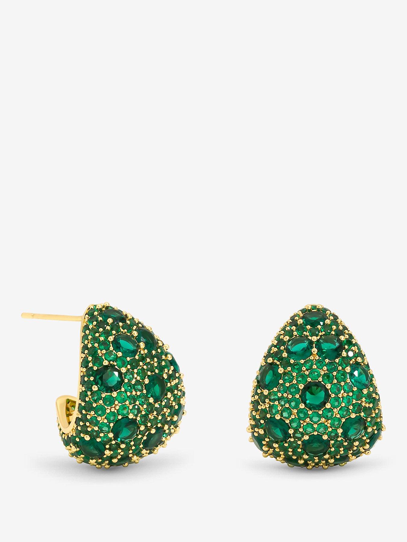 undefined Gold Plated Pave and Emerald Dome Earrings