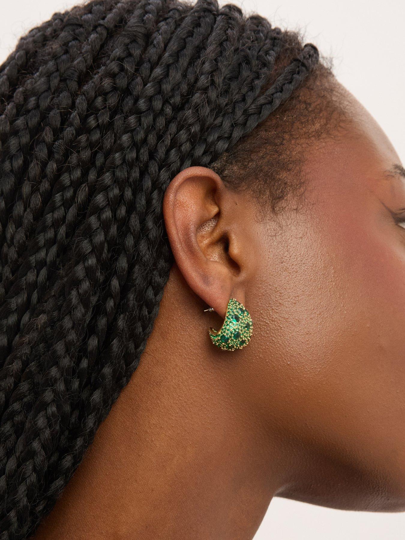 Image 2 of 3 of Jon Richard Gold Plated Pave and Emerald Dome Earrings