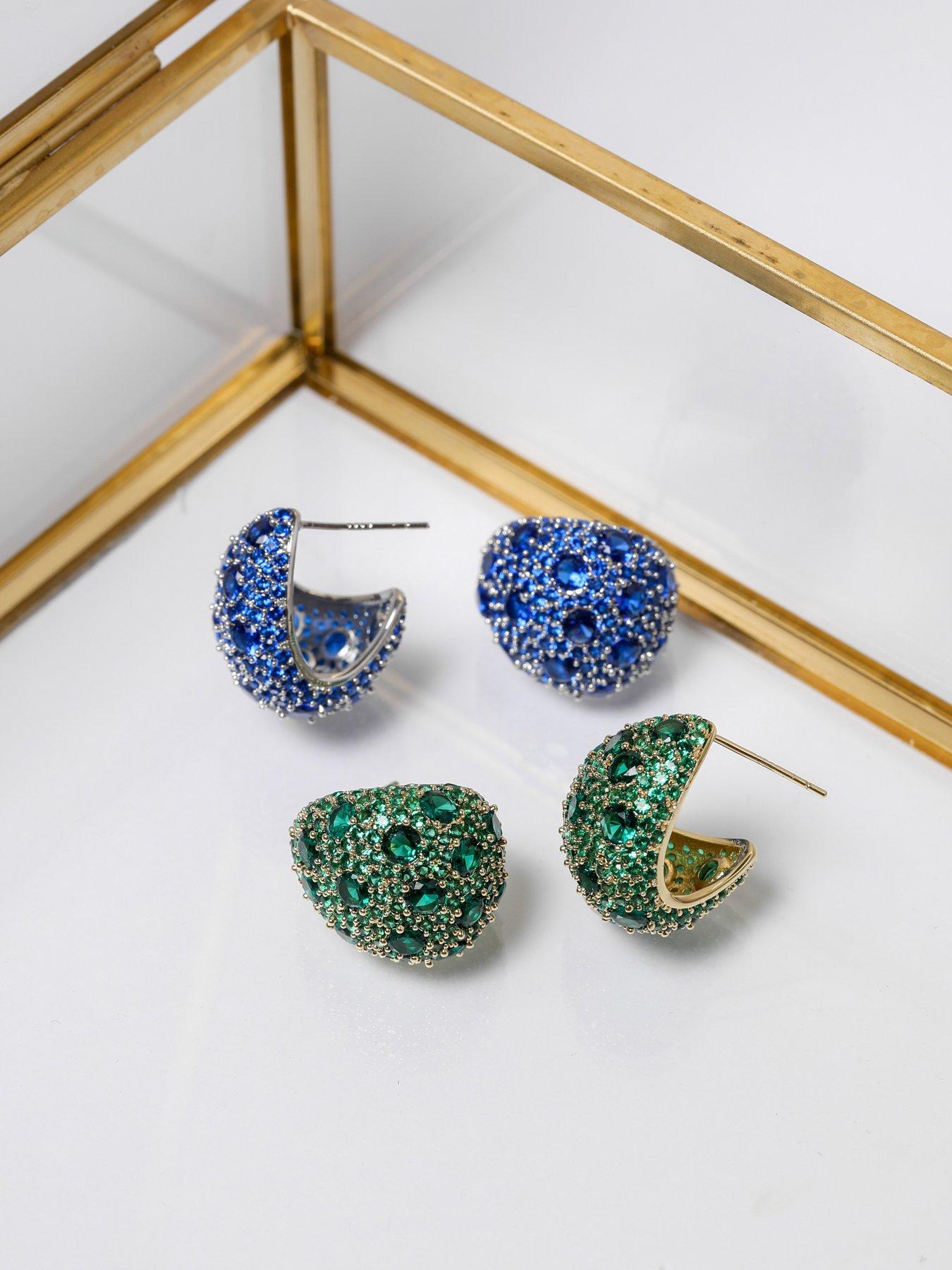 Image 3 of 3 of Jon Richard Gold Plated Pave and Emerald Dome Earrings