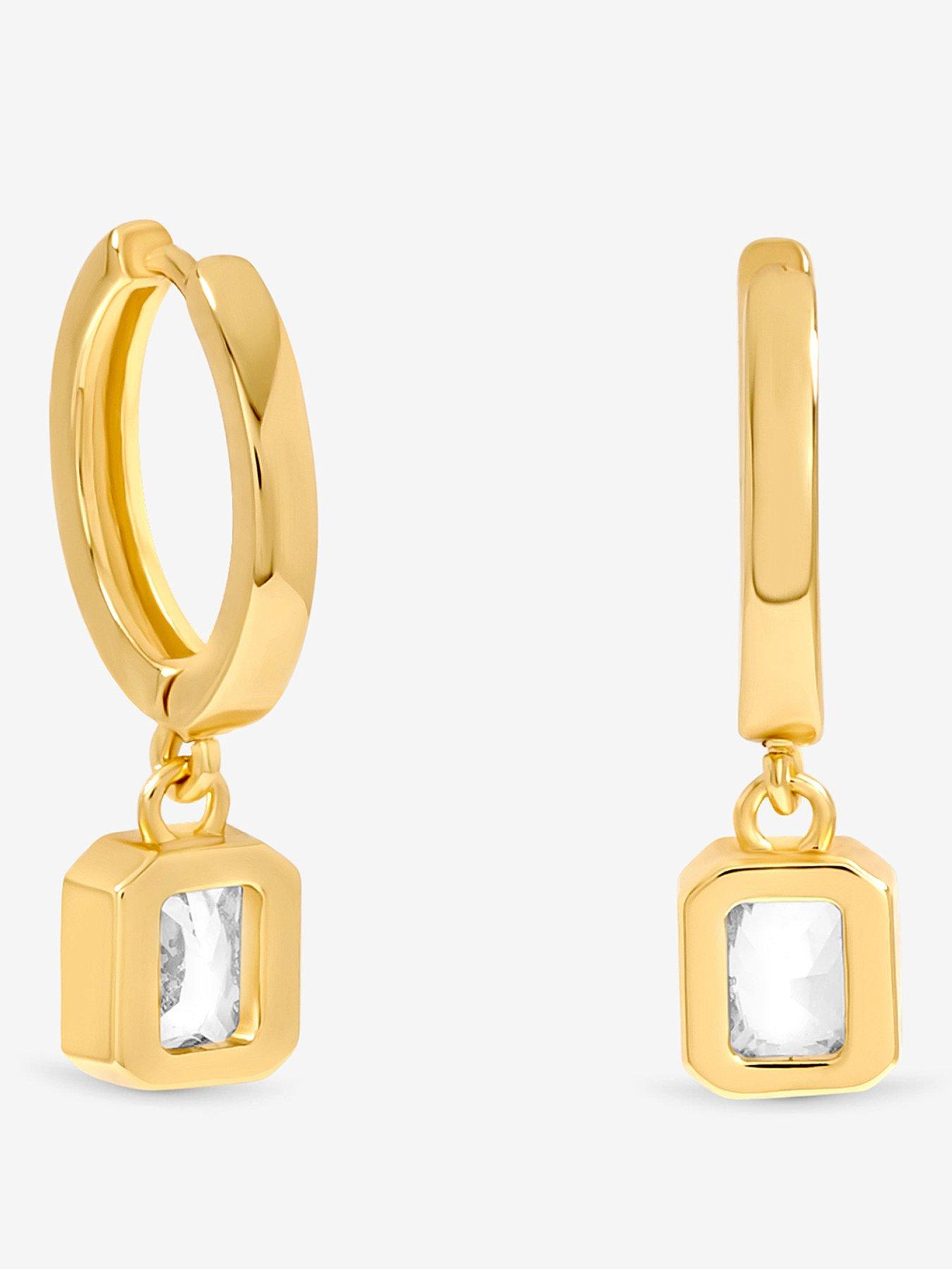 Image 1 of 2 of Jon Richard 18K GOLD PLATE AND CRYSTAL HUGGIE DROP EARRING