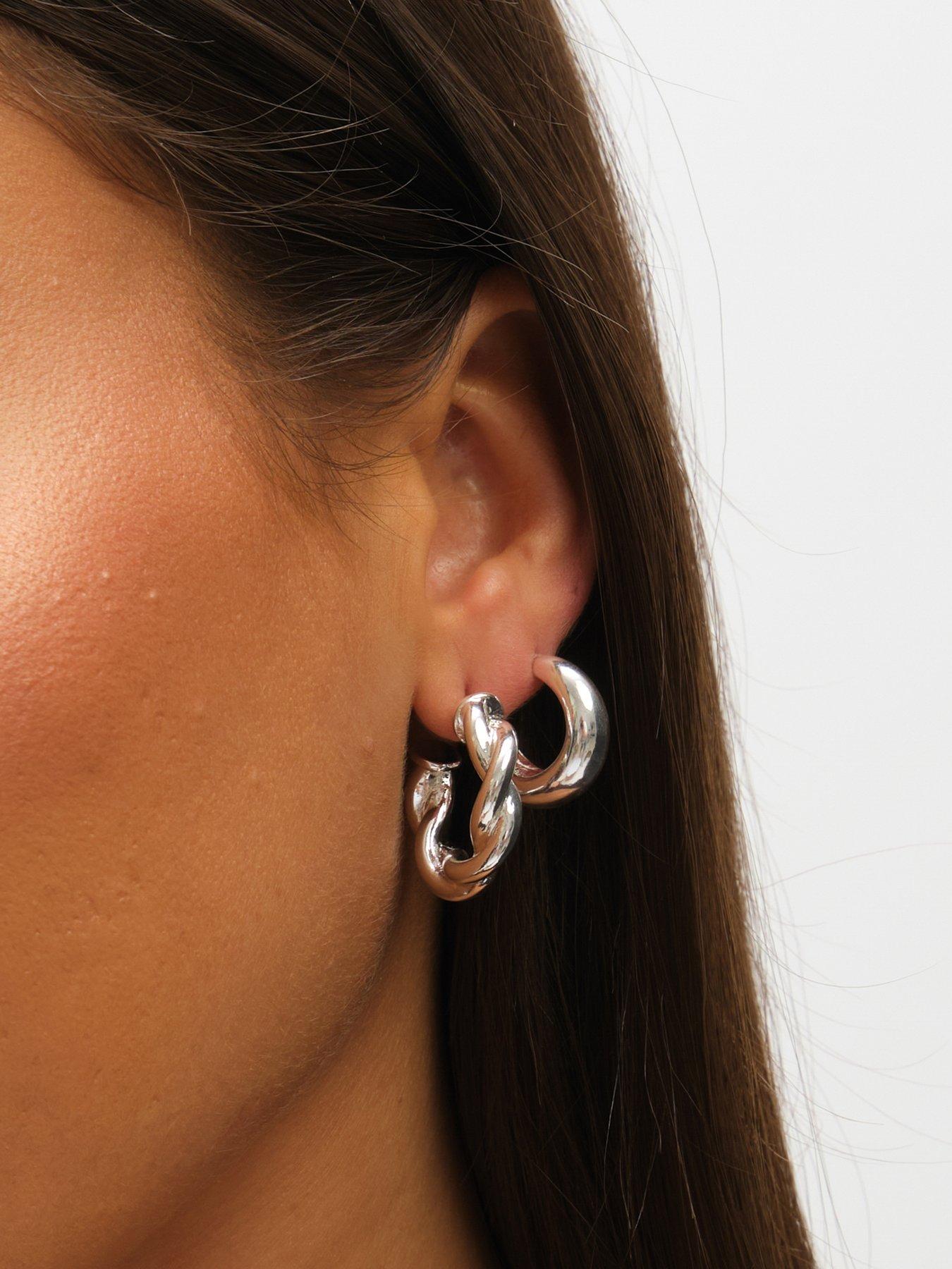 Image 2 of 7 of Mood Silver Polished Twist Hoop Earrings - Pack Of 3