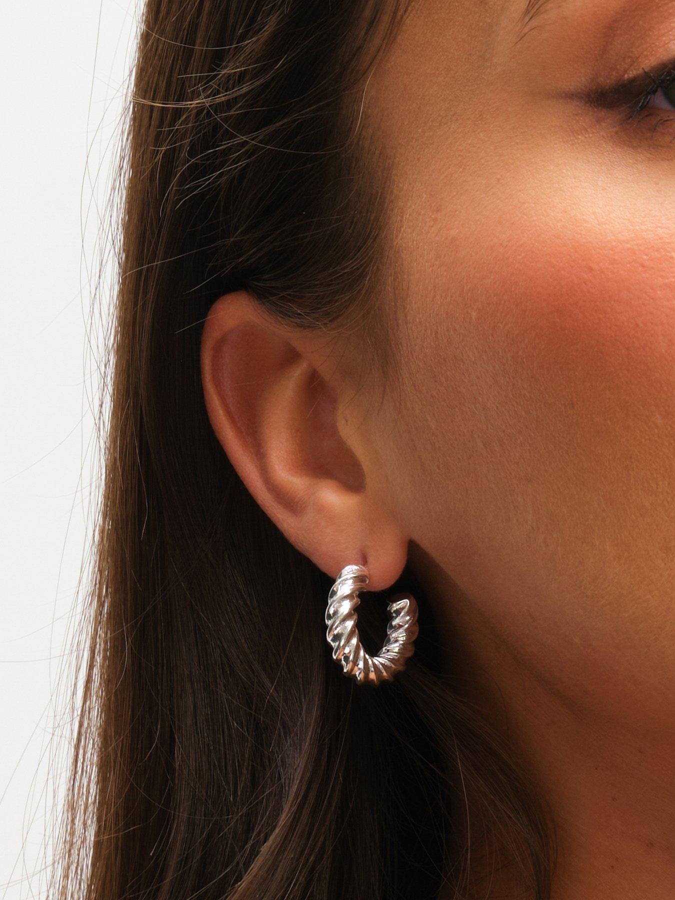 Image 4 of 7 of Mood Silver Polished Twist Hoop Earrings - Pack Of 3