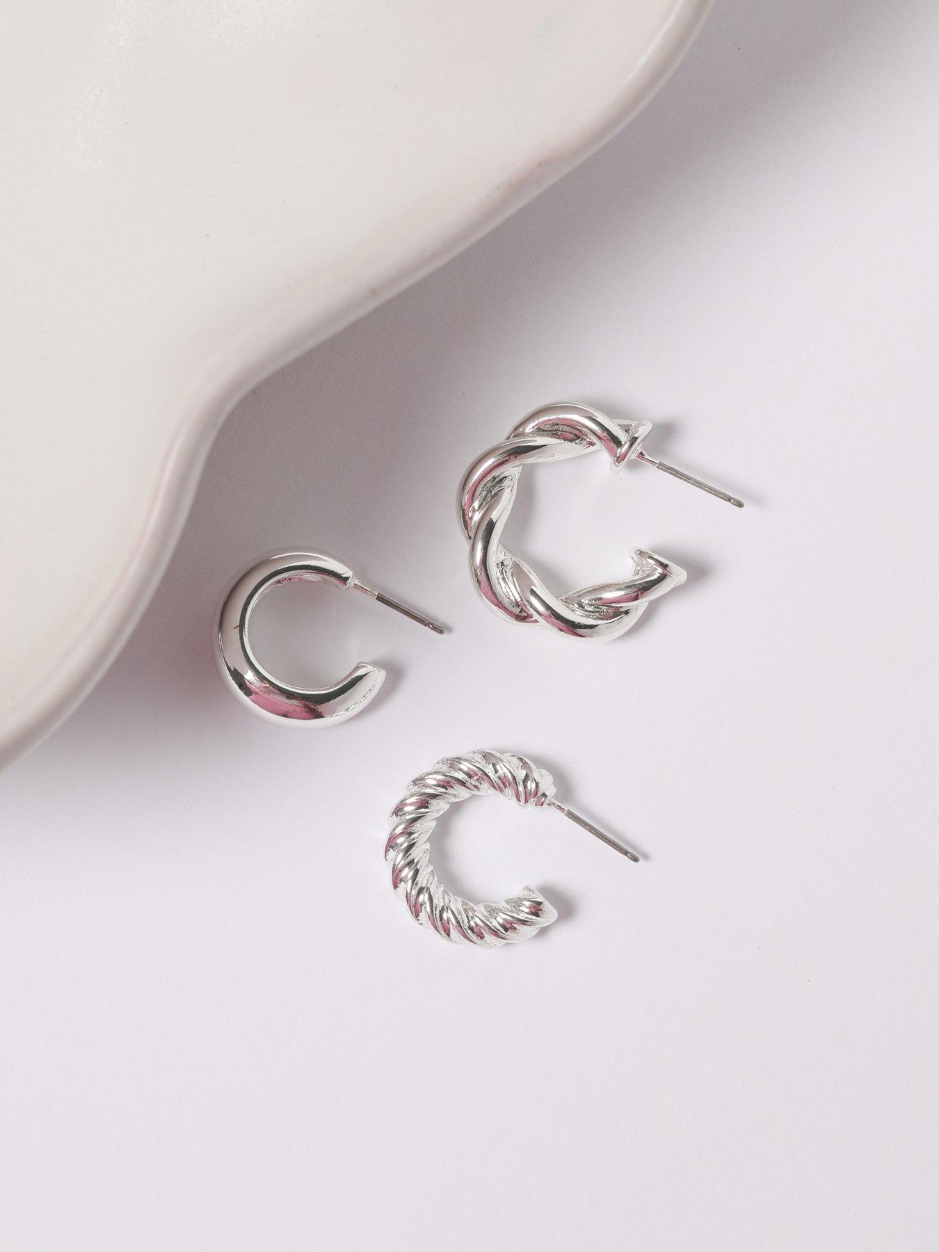 Image 5 of 7 of Mood Silver Polished Twist Hoop Earrings - Pack Of 3