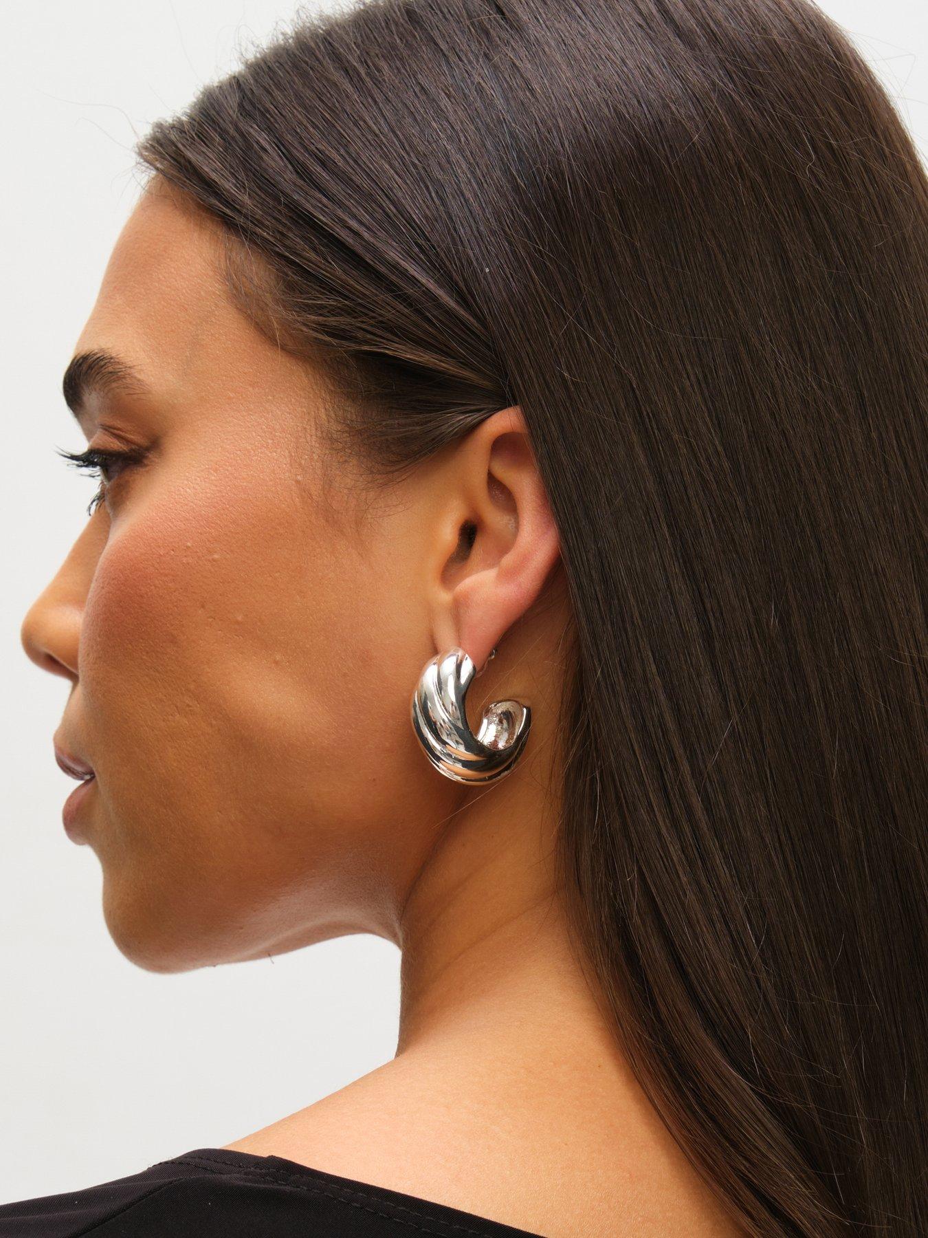 Image 4 of 7 of Mood Silver Polished Intertwined Hoop Earrings