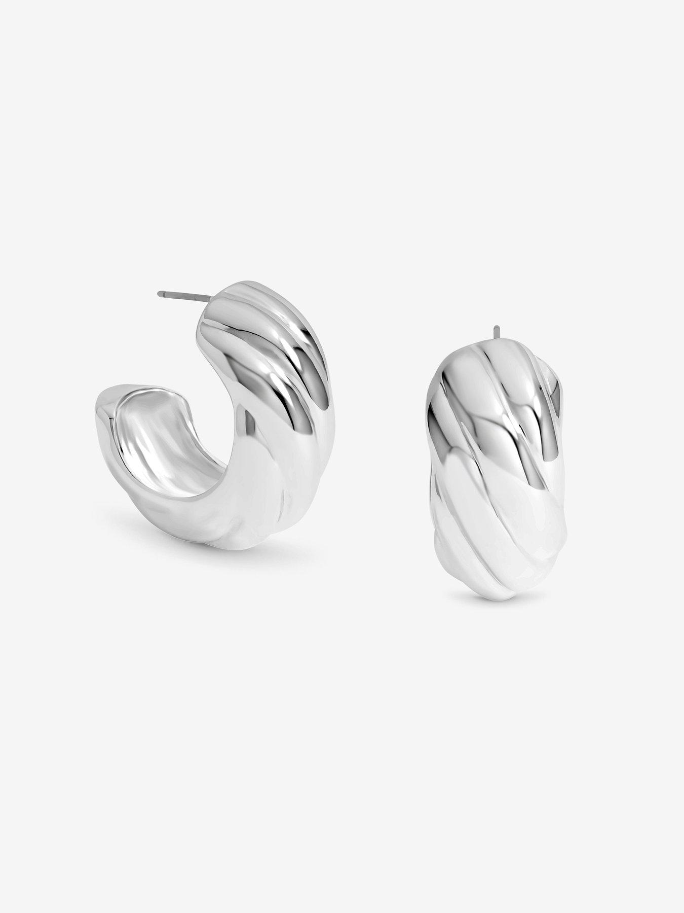 Image 6 of 7 of Mood Silver Polished Intertwined Hoop Earrings