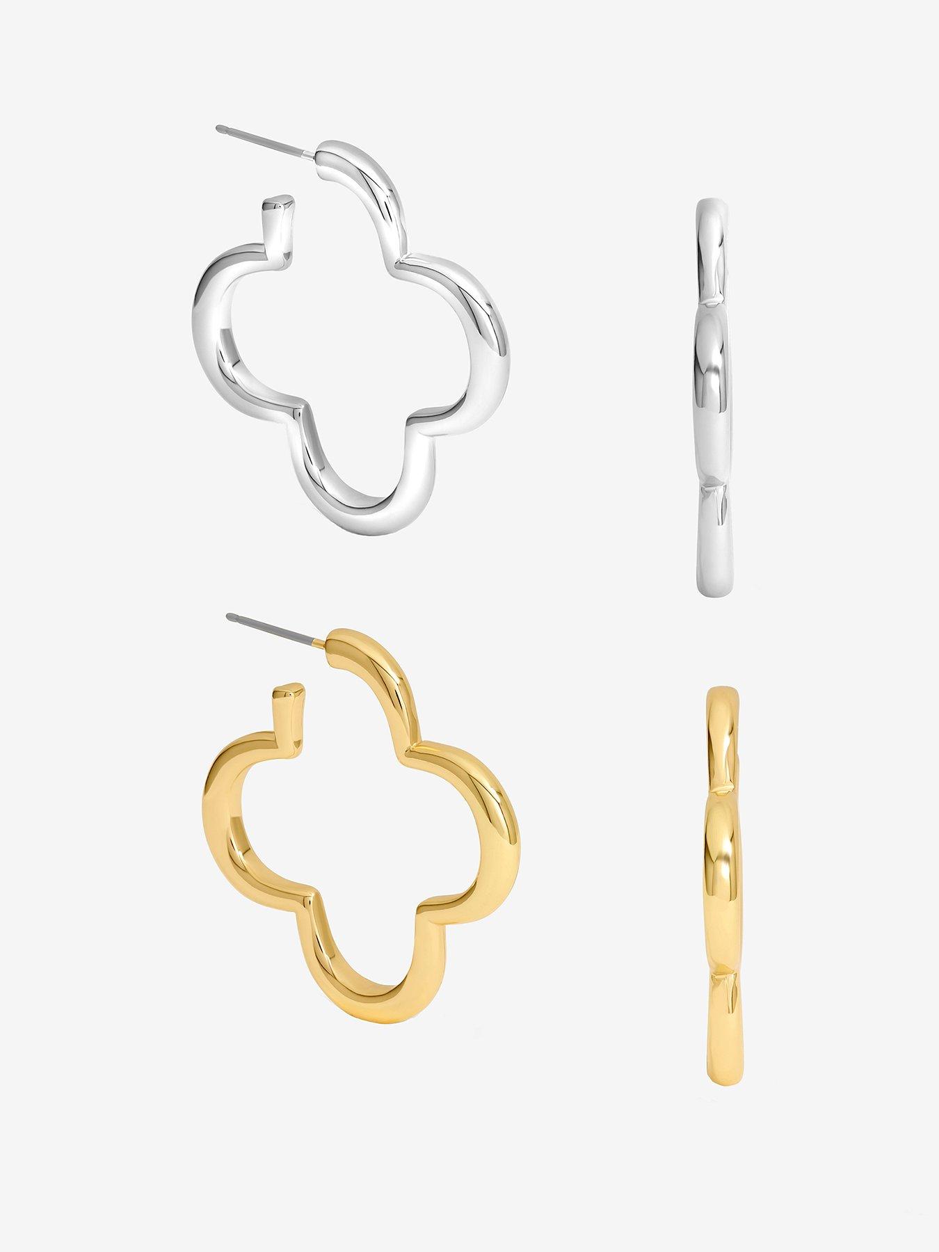 undefined SILVER & GOLD POLISHED OPEN CLOVER HOOP EARRINGS - PACK OF 2