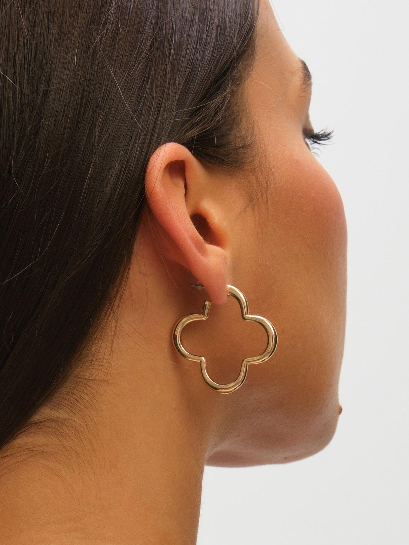 Image 2 of 7 of Mood SILVER & GOLD POLISHED OPEN CLOVER HOOP EARRINGS - PACK OF 2