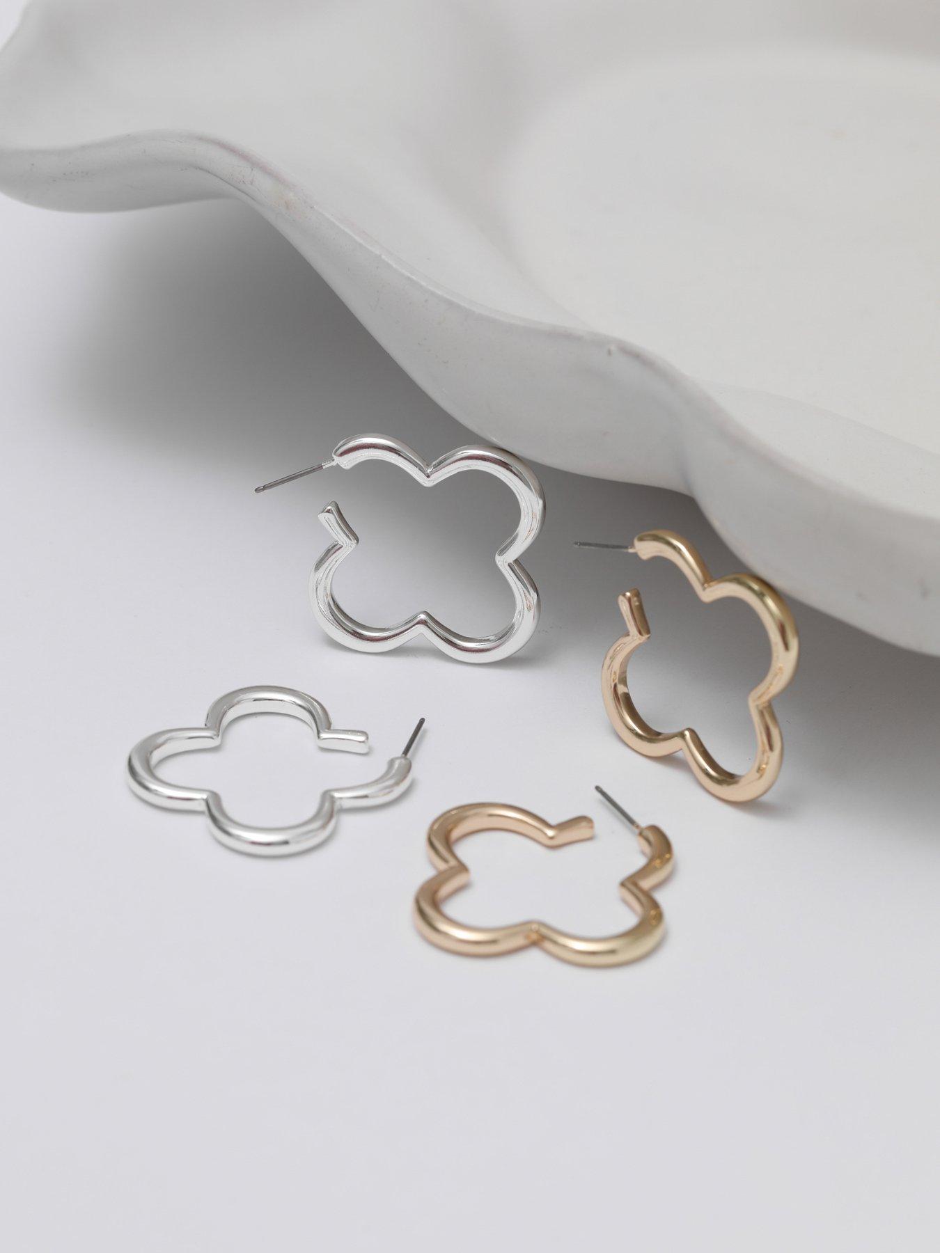 Image 3 of 7 of Mood SILVER & GOLD POLISHED OPEN CLOVER HOOP EARRINGS - PACK OF 2
