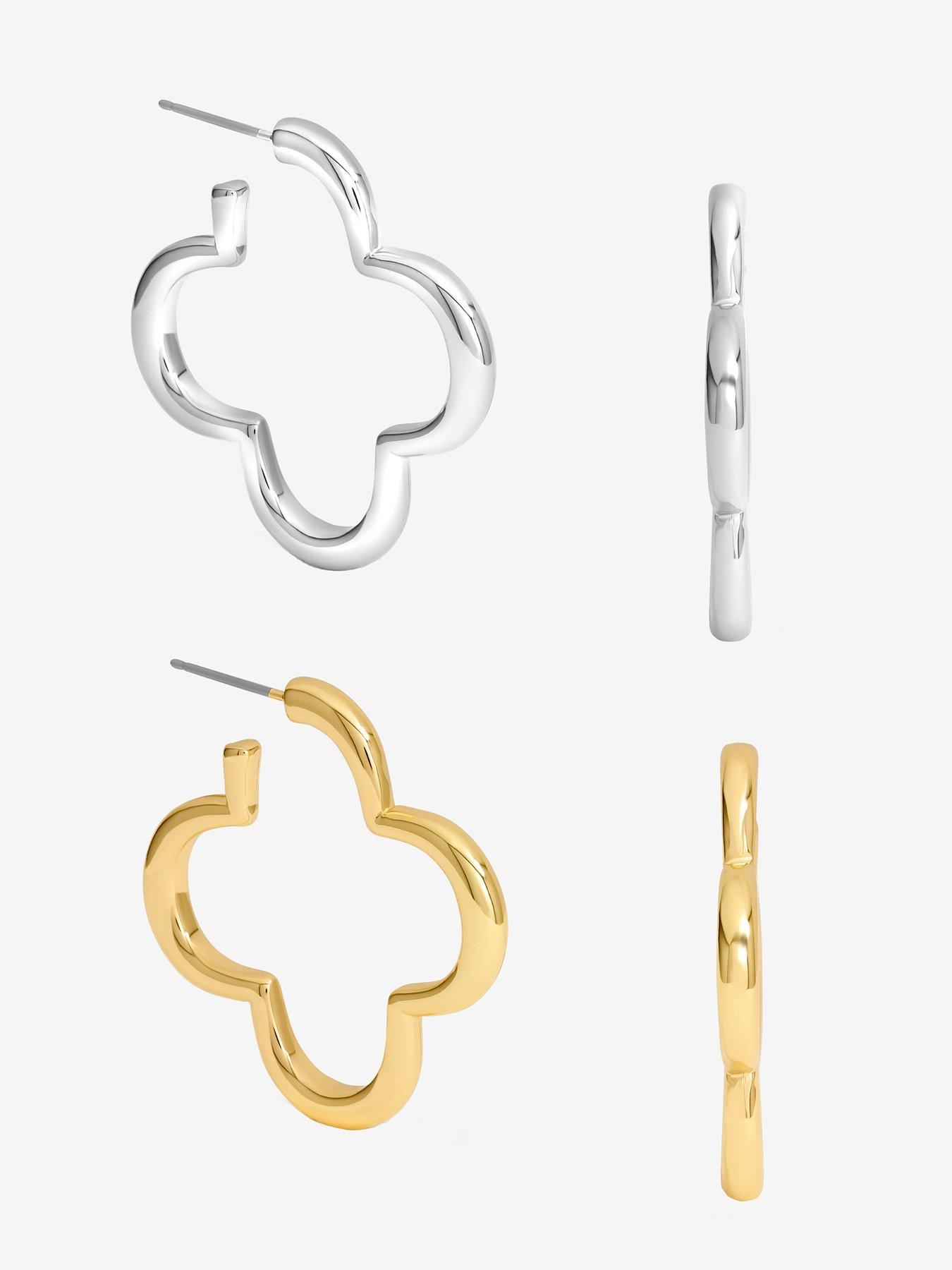 Image 5 of 7 of Mood SILVER & GOLD POLISHED OPEN CLOVER HOOP EARRINGS - PACK OF 2