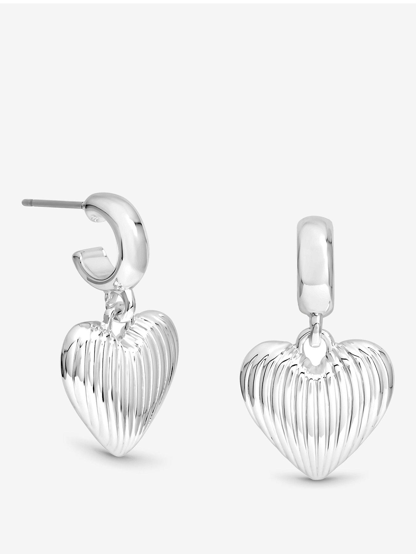 undefined MOOD SILVER POLISHED RIDGED HEART HUGGIE EARRINGS
