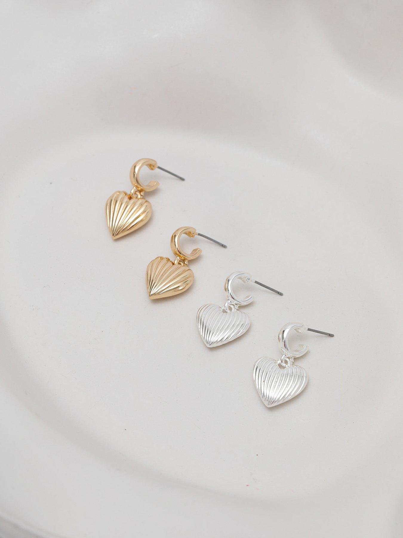 Image 2 of 3 of Mood Silver Polished Ridged Heart Huggie Earrings&nbsp;