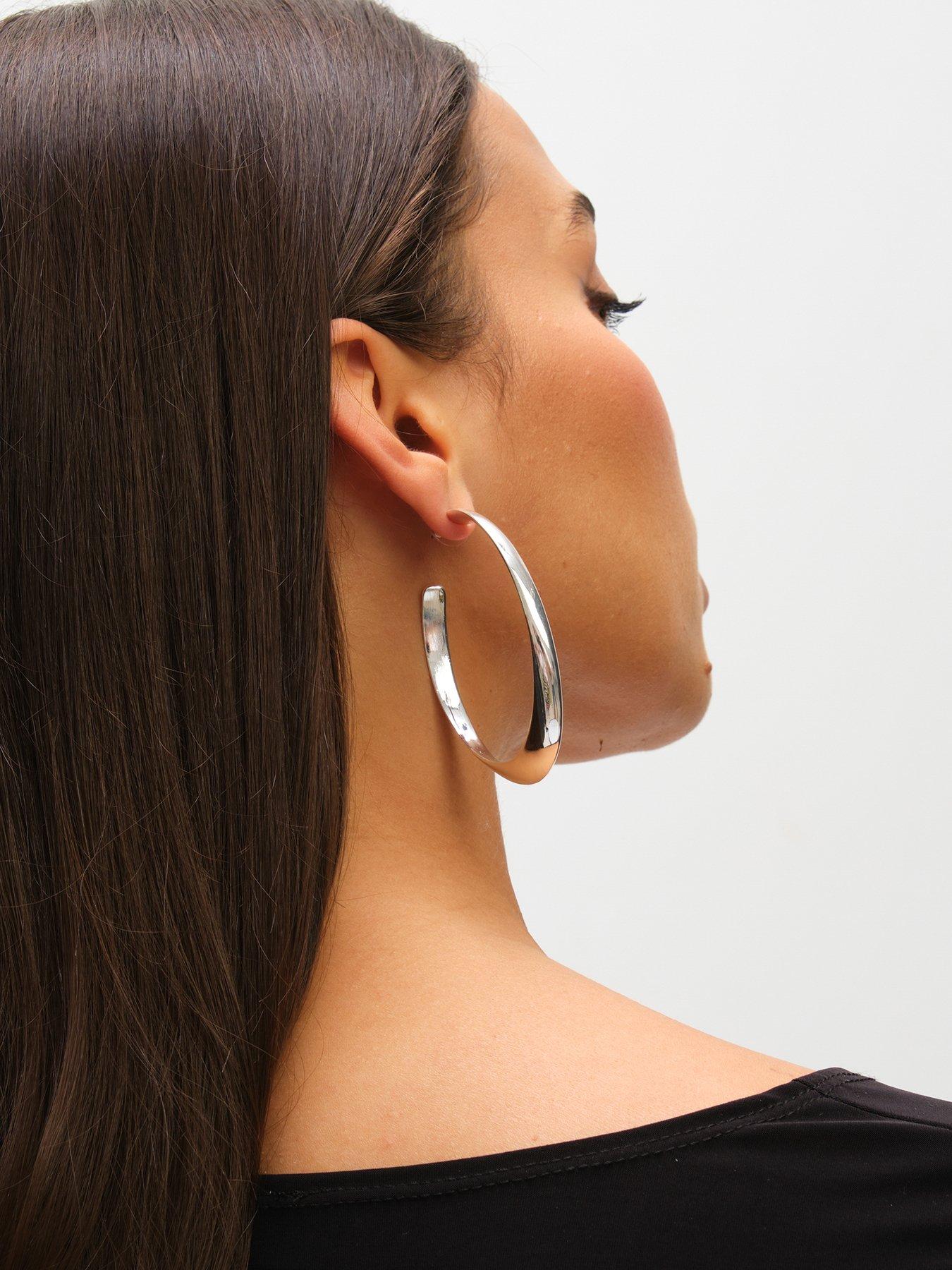 Image 2 of 4 of Mood Silver Polished Oval Hoop Earrings