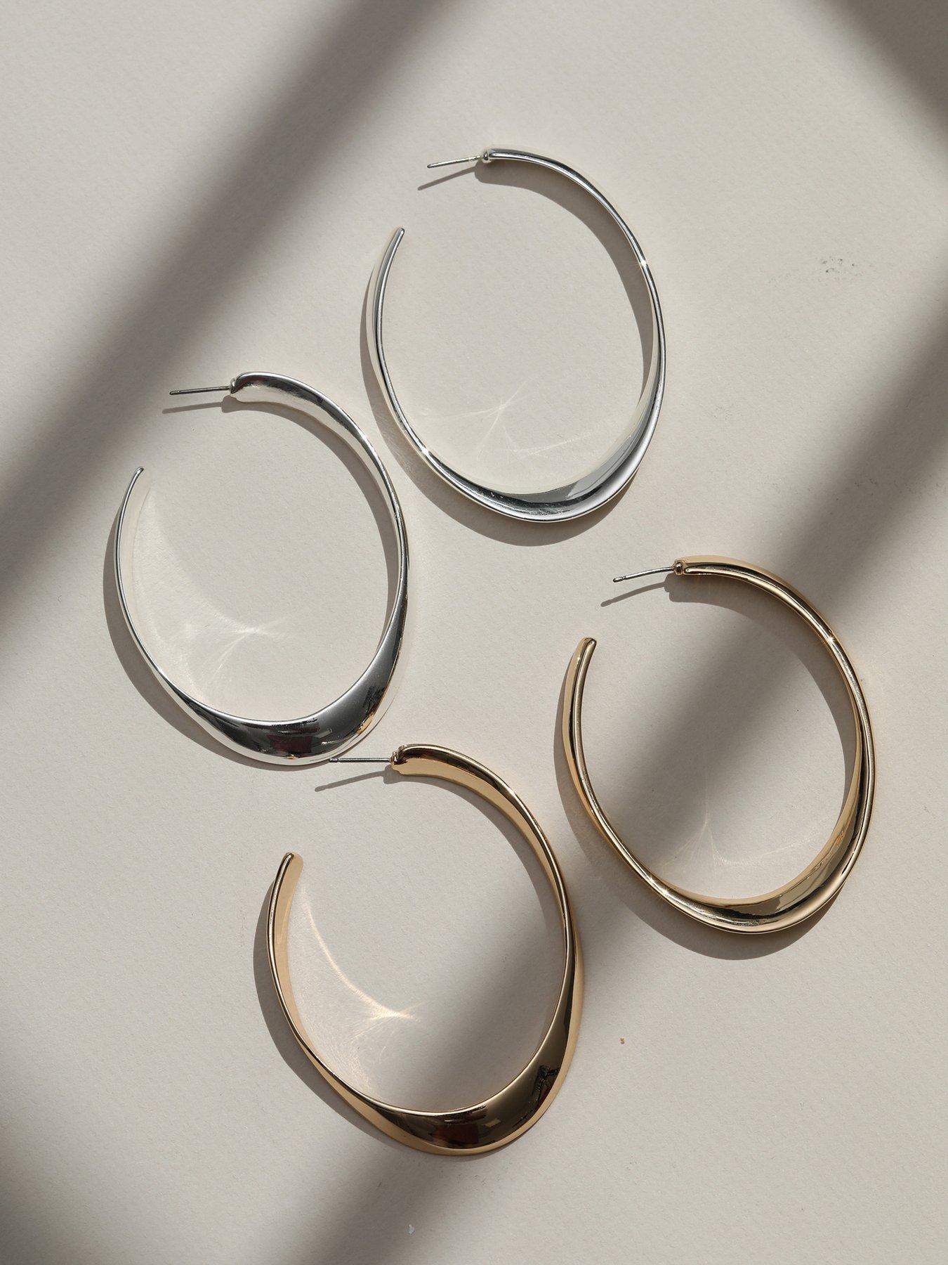 Image 4 of 4 of Mood Silver Polished Oval Hoop Earrings