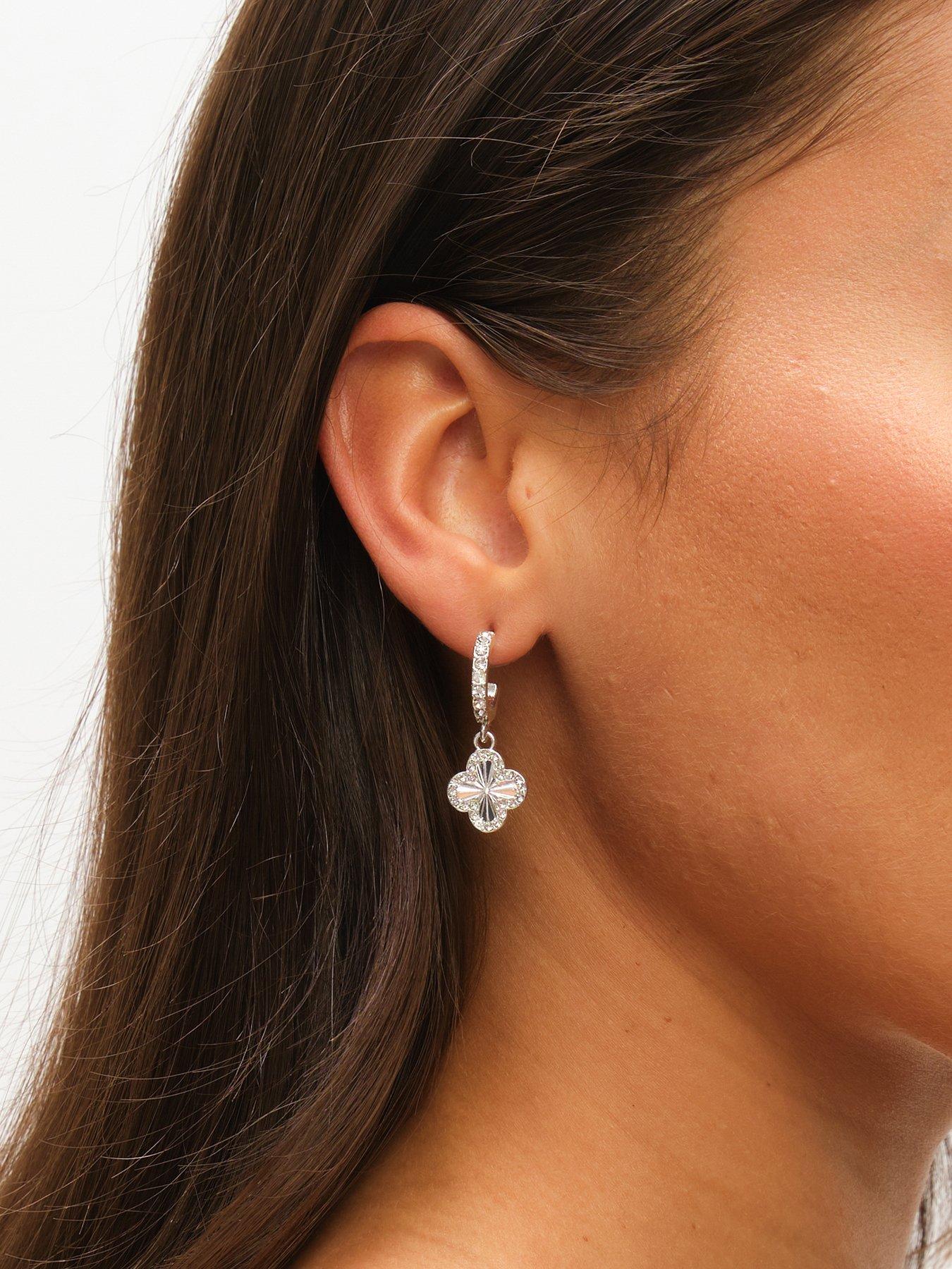 Image 3 of 3 of Mood Silver Crystal &amp; Pave Clover Huggie Earrings - Pack of 3&nbsp;