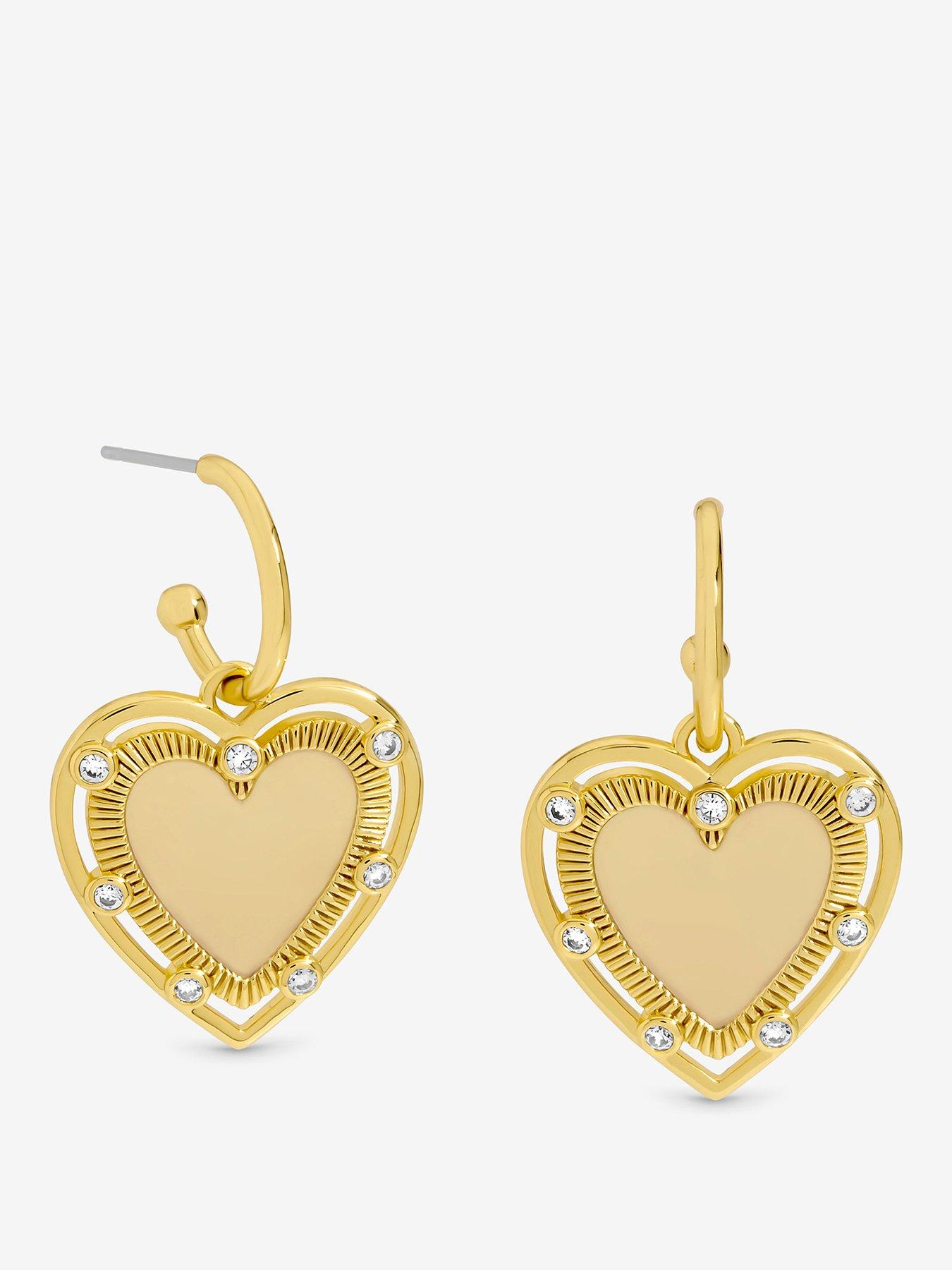 Inicio 14K Gold Plated Textured Heart Charm Hoop Earrings