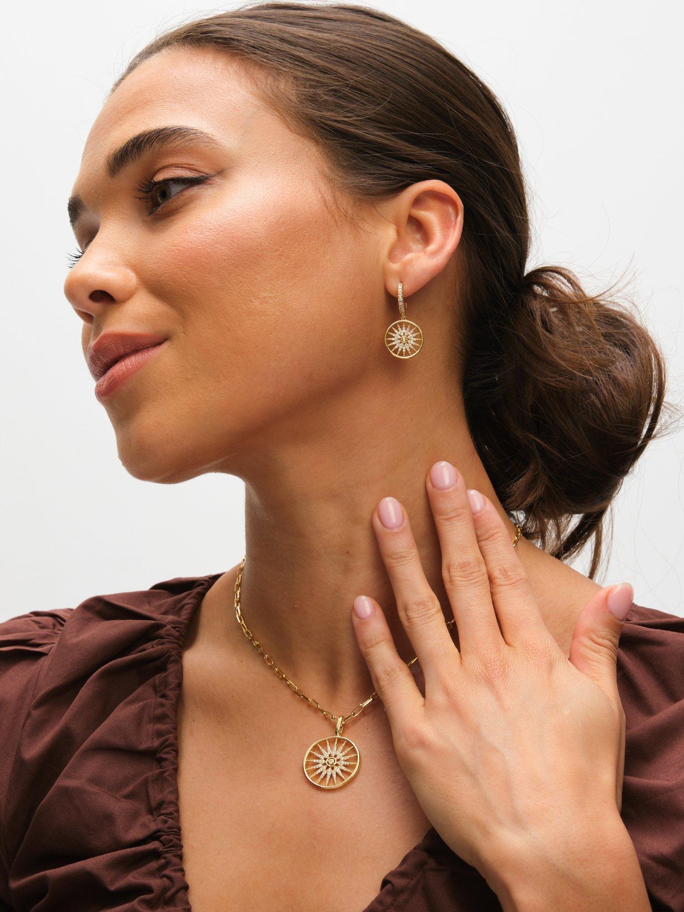Image 2 of 3 of Inicio 14K Gold Plated Celestial Charm Hoop Earrings
