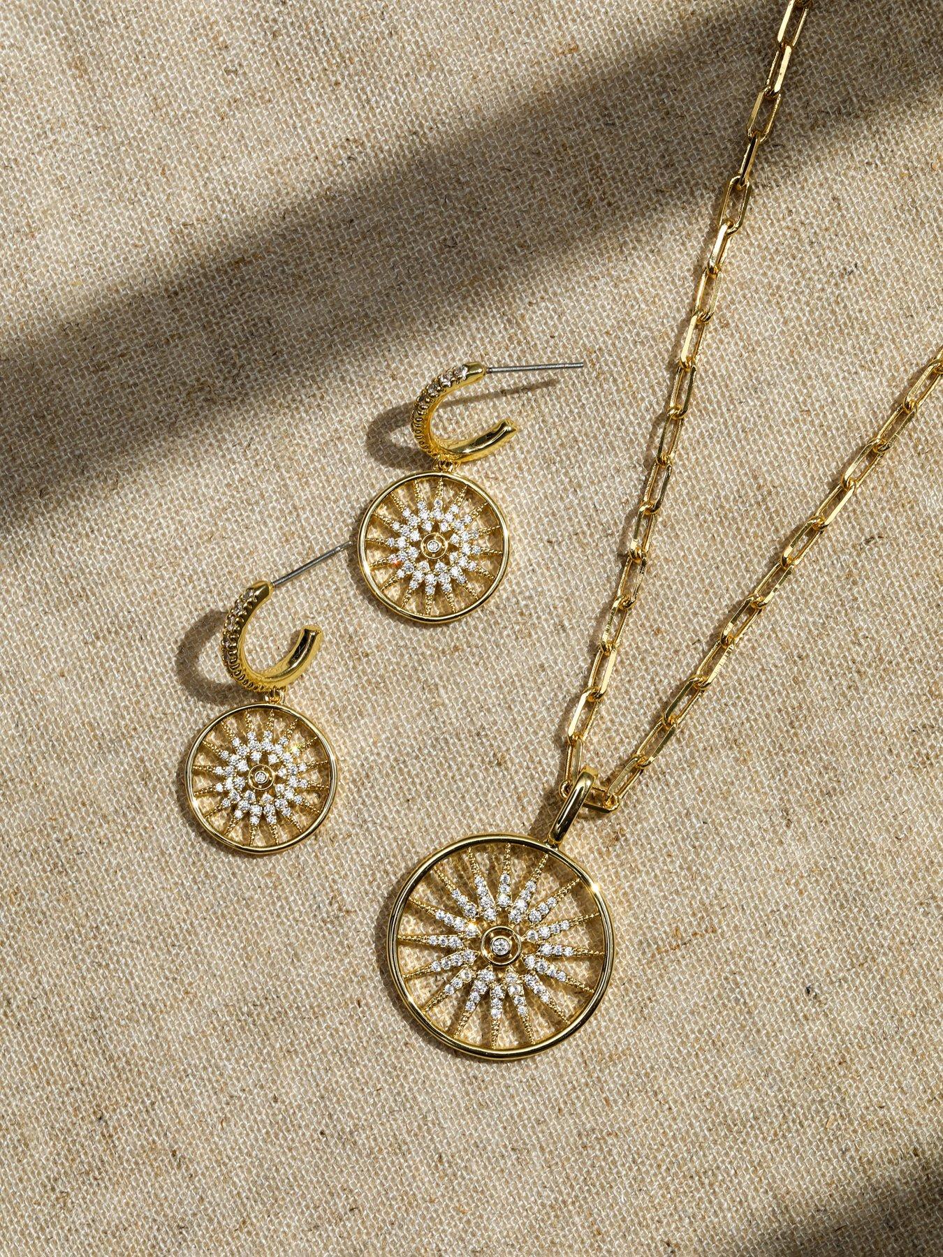 Image 3 of 3 of Inicio 14K Gold Plated Celestial Charm Hoop Earrings