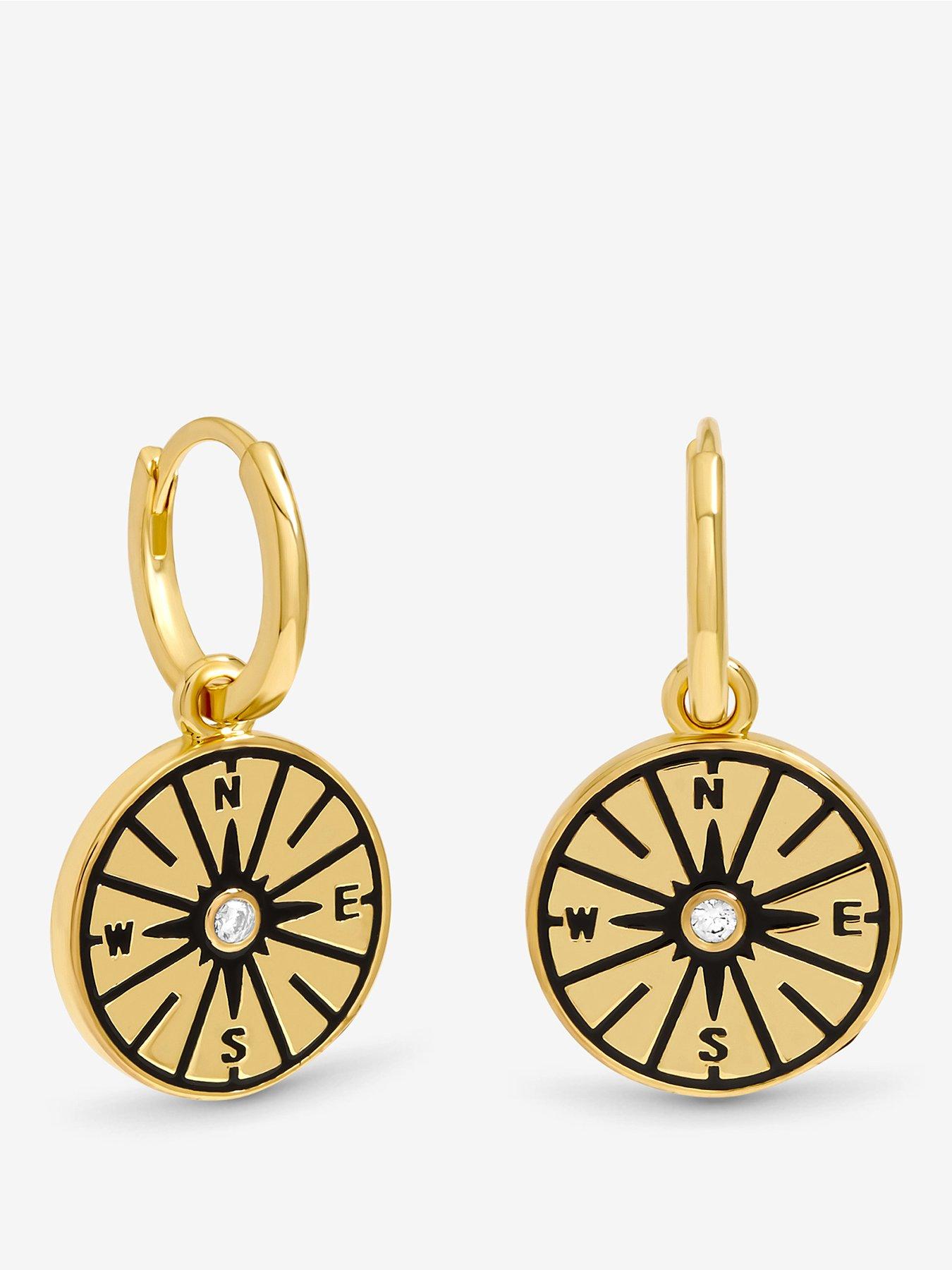 undefined 14K Gold Plated and Jet Compass Earrings