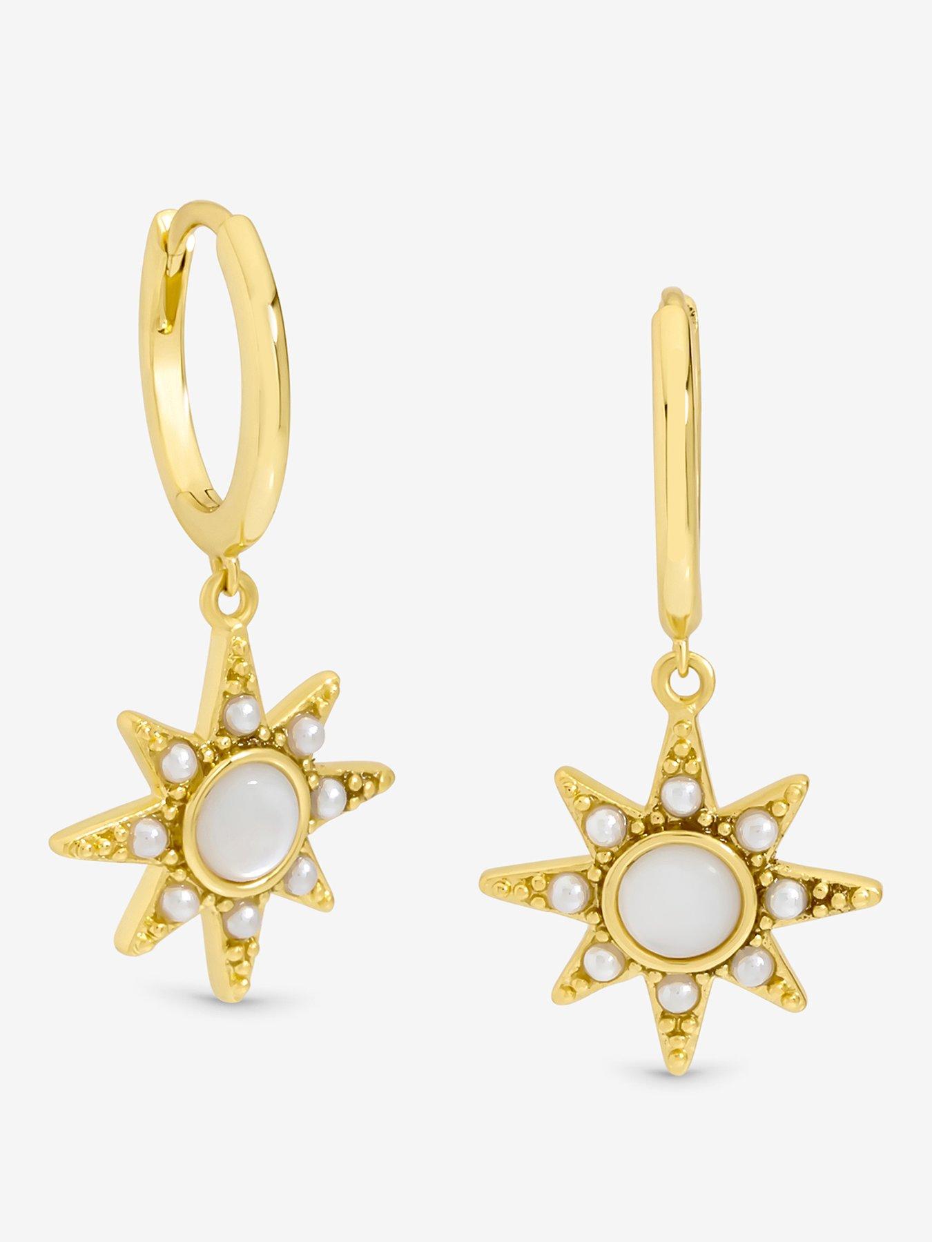 Image 1 of 3 of Inicio 14K Gold Plated and Mother of Pearl Star Earrings