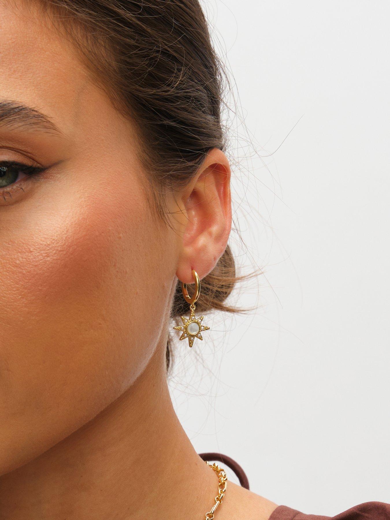 Image 2 of 3 of Inicio 14K Gold Plated and Mother of Pearl Star Earrings