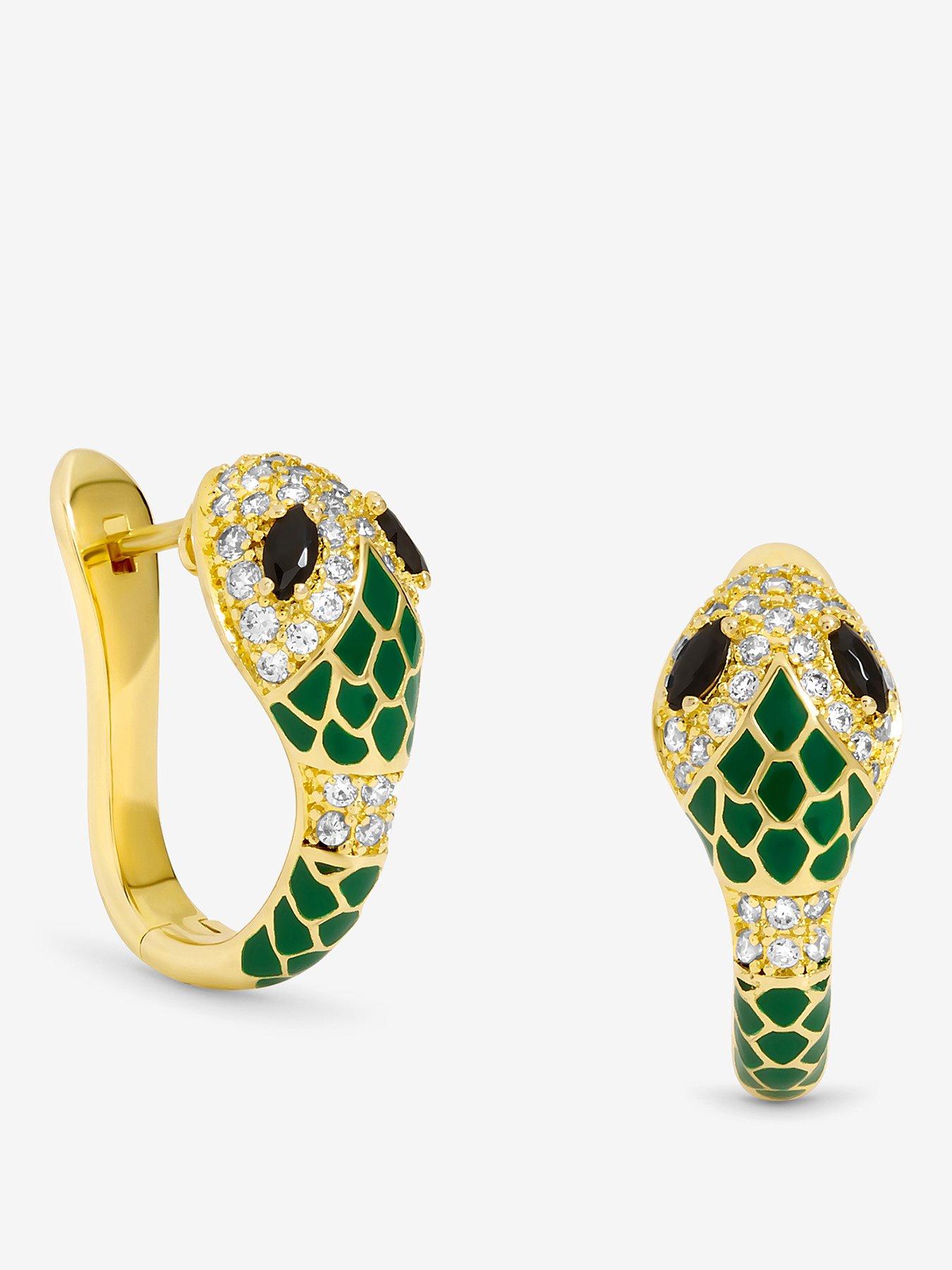 undefined 14K Gold Plated and Emerald Snake Hoop Earrings