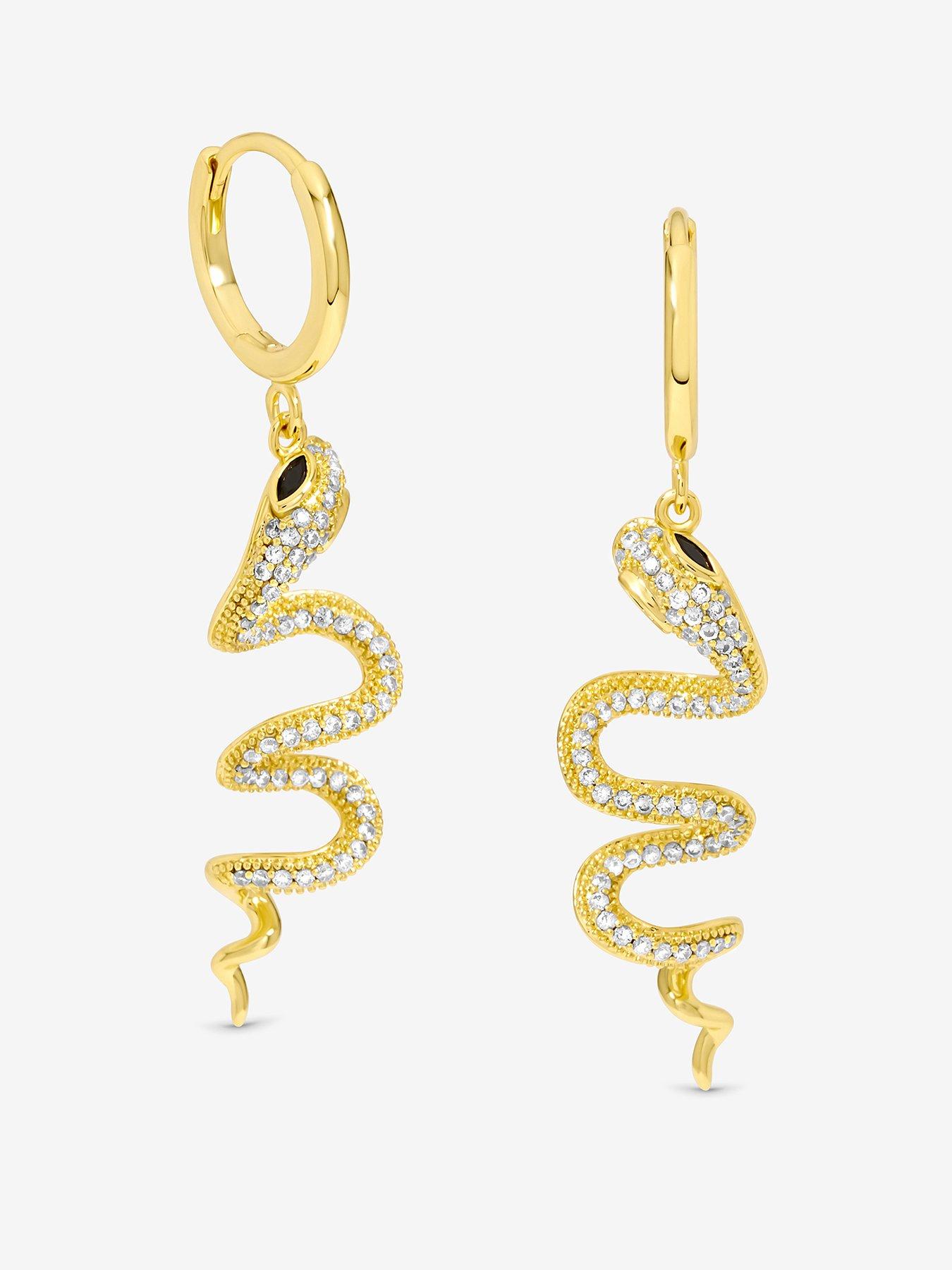 undefined 14K Gold Plated Snake Spiral Drop Hoop Earrings