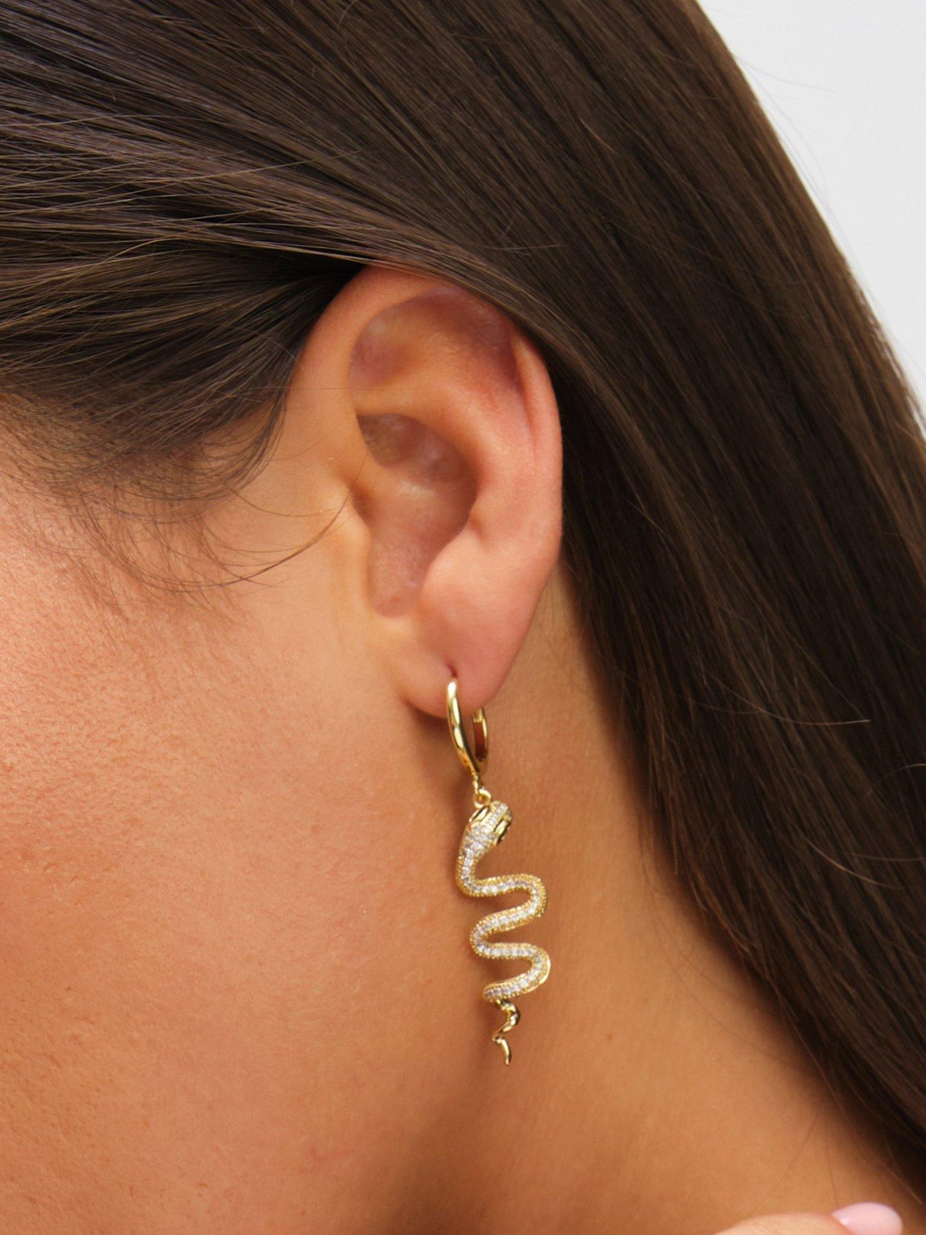 Image 2 of 5 of Inicio 14K Gold Plated Snake Spiral Drop Hoop Earrings