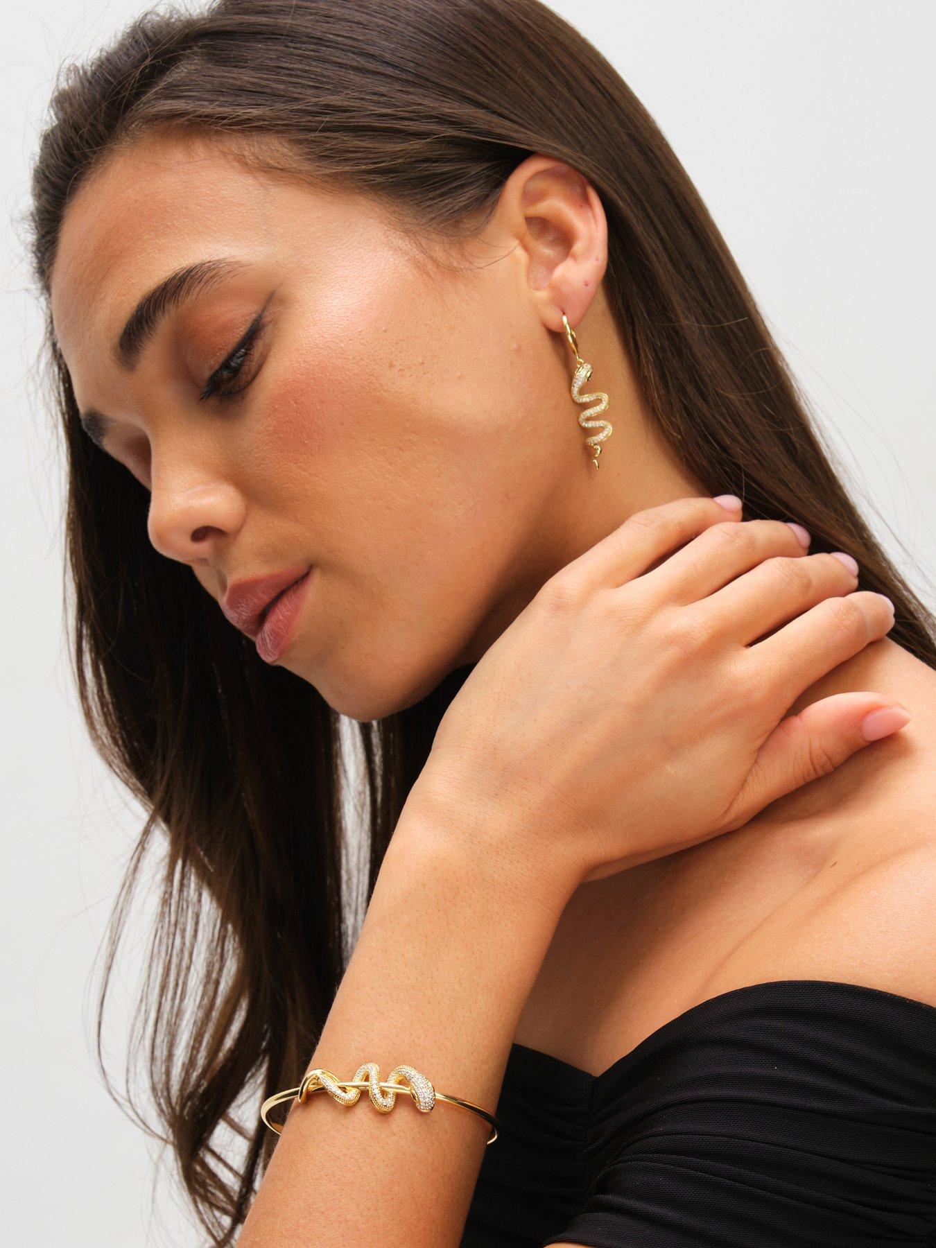 Image 4 of 5 of Inicio 14K Gold Plated Snake Spiral Drop Hoop Earrings