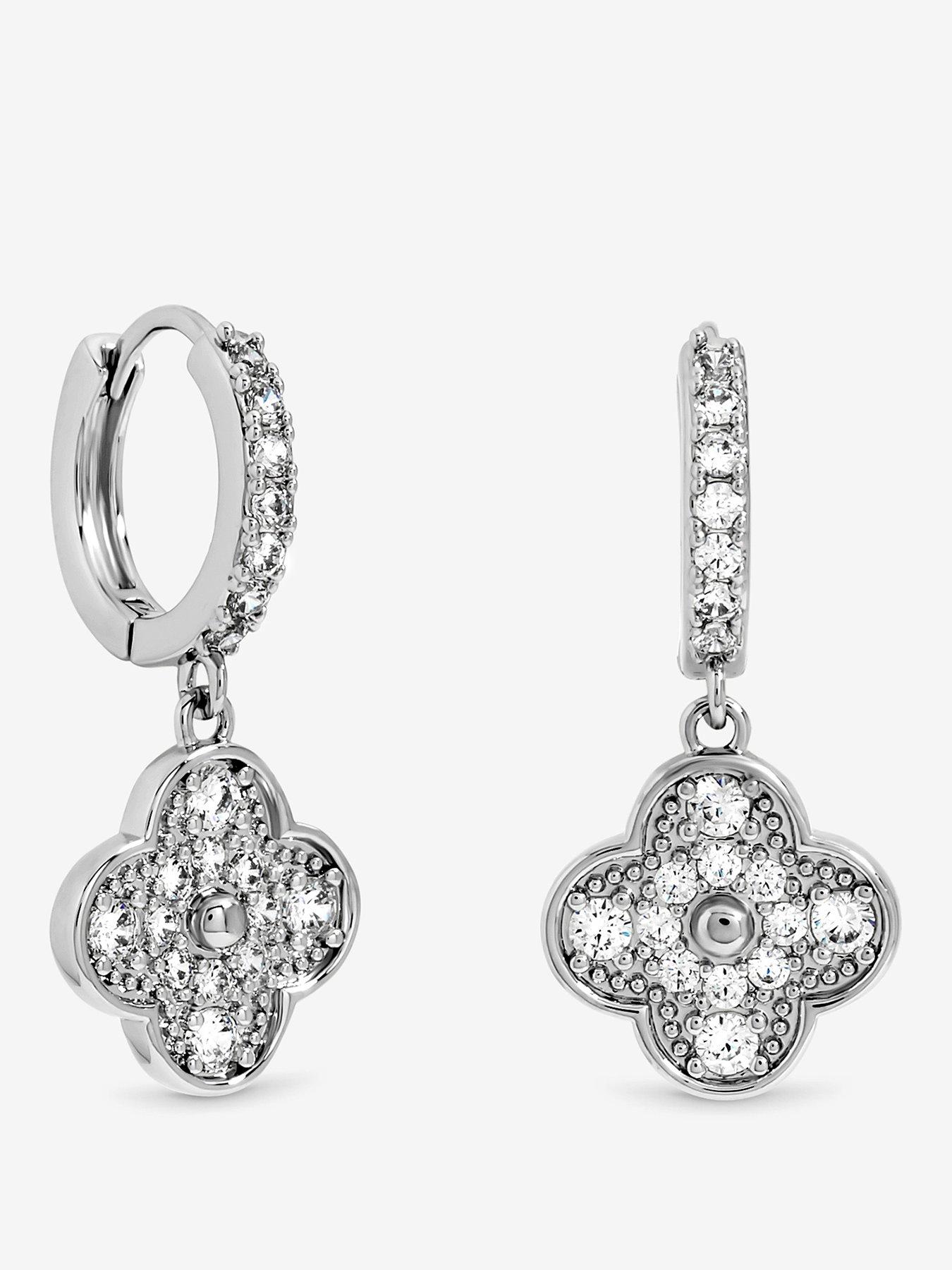 undefined Jon Richard Rhodium Plated and Pave Clover Earrings