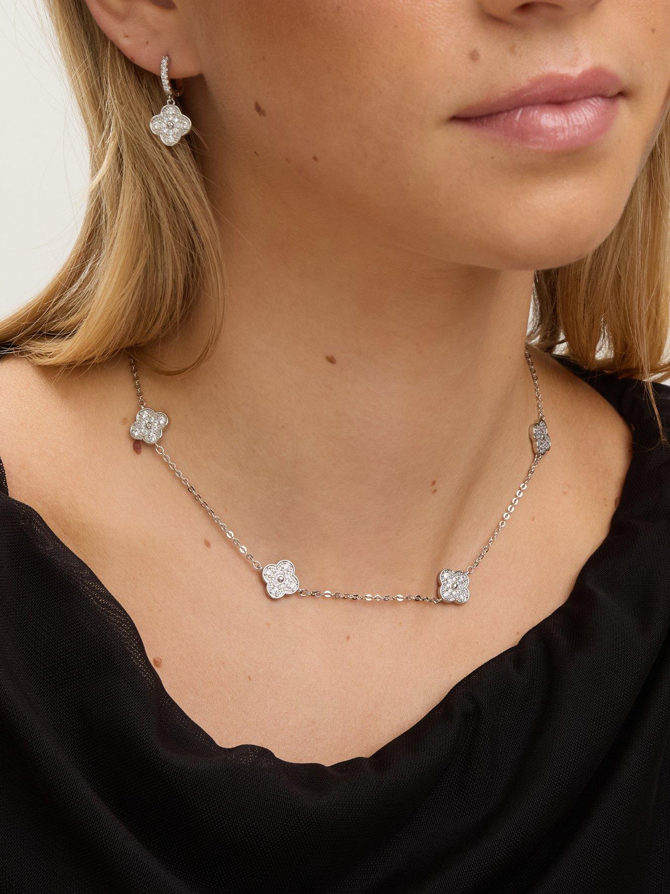  image of jon-richard-rhodium-plated-and-pave-clover-earrings