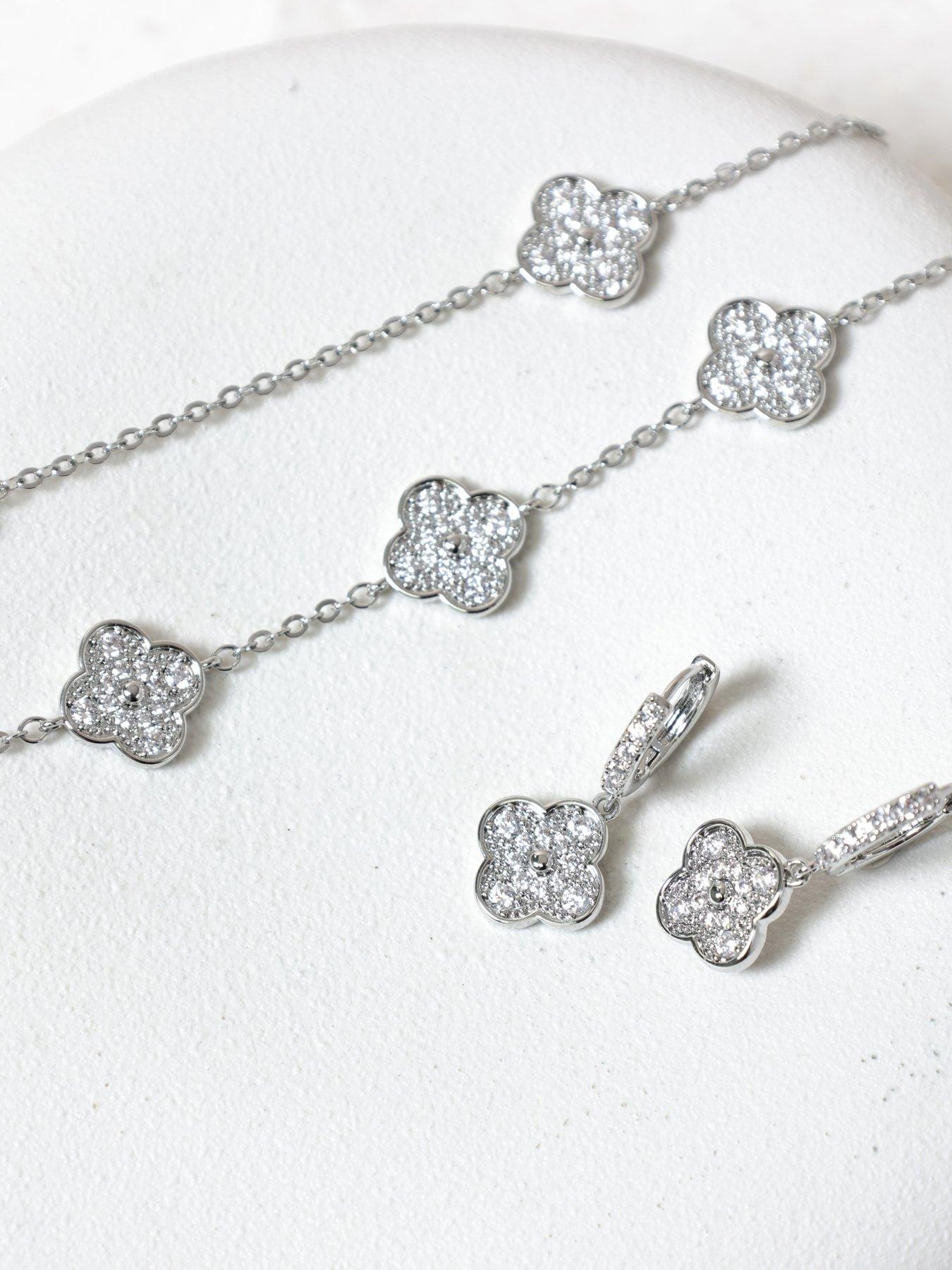  image of jon-richard-rhodium-plated-and-pave-clover-earrings