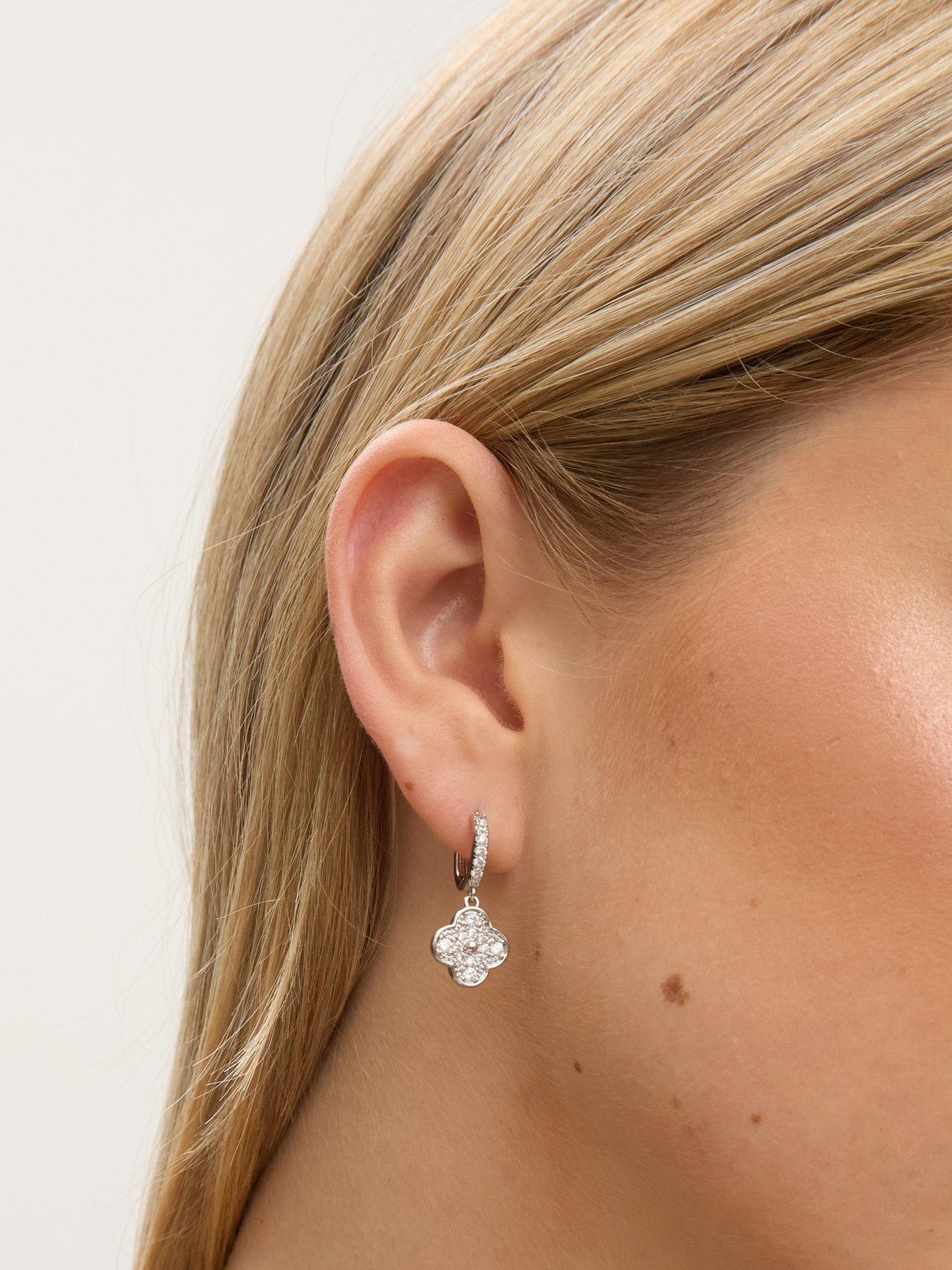  image of jon-richard-rhodium-plated-and-pave-clover-earrings