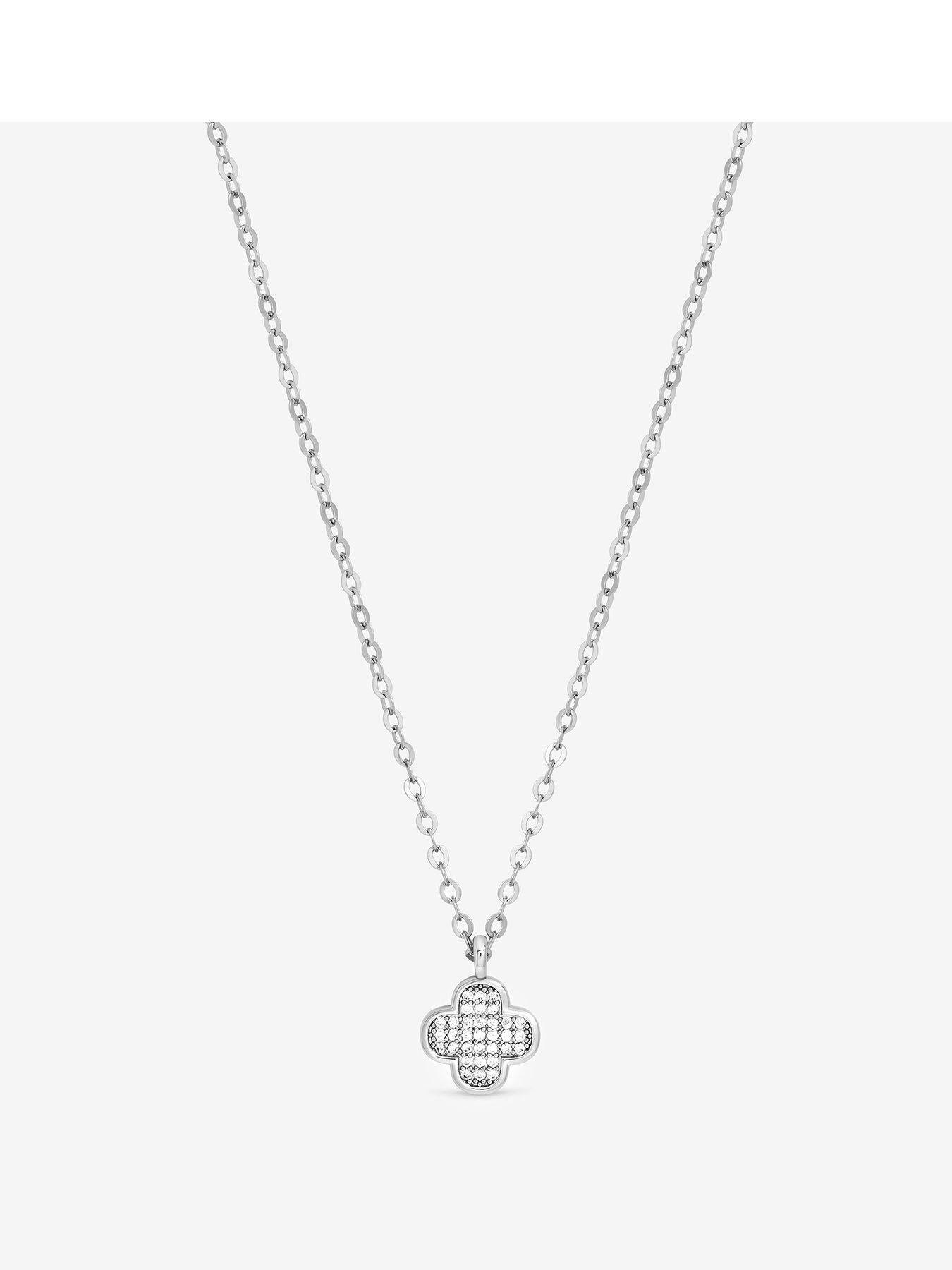 Jon Richard Rhodium Plated Micro Pave Clover Pendant