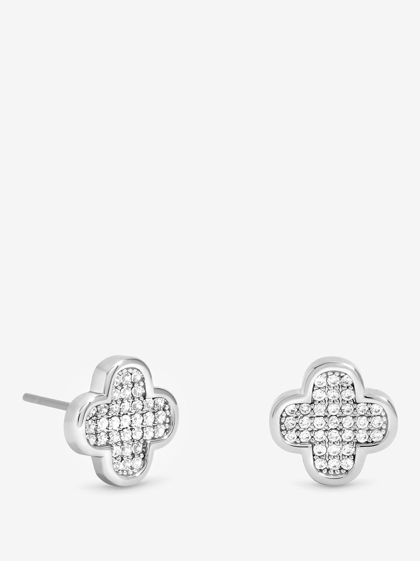 undefined Rhodium Plated Mirco Pave Stud Earrings